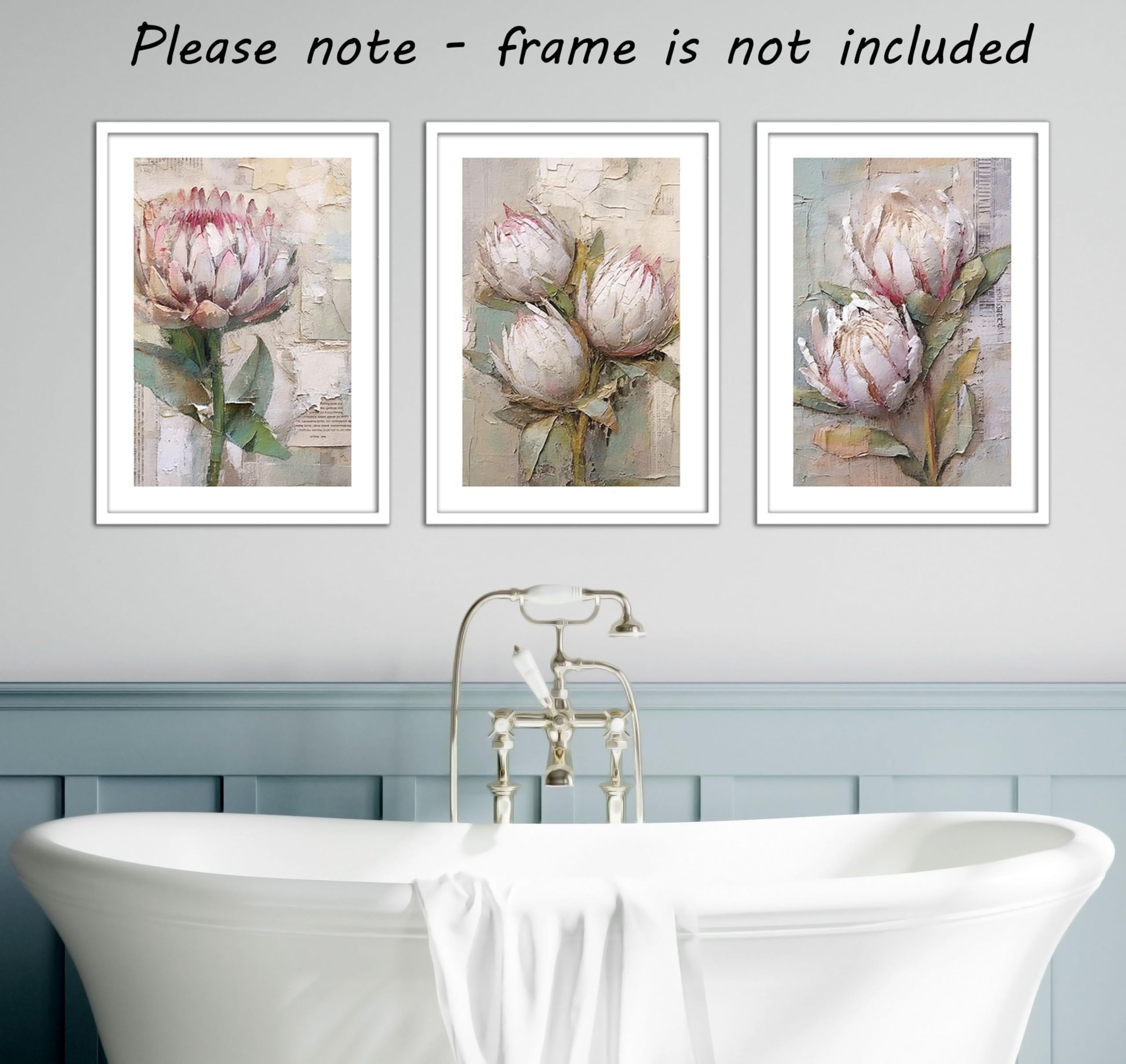 Protea Flowers Wall Art Set of 3 Unframed Poster Prints, Printed Texture Style - Image 4