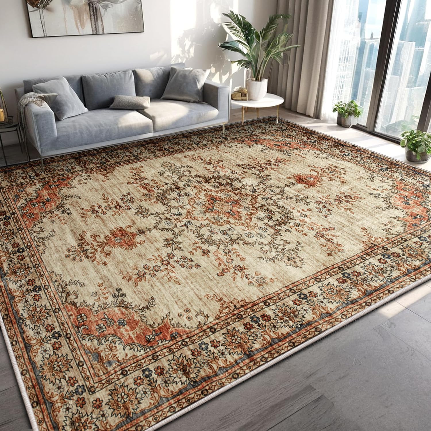 MOONLIGHT20015 Washable Rugs Living Room Large 240x320 cm - Fluffy Vintage Area Rugs for Bedroom - Non Slip Low Pile Soft Boho Rug Carpets for Lounge - Traditional Rug for Dining Room, Timeless โ image 1
