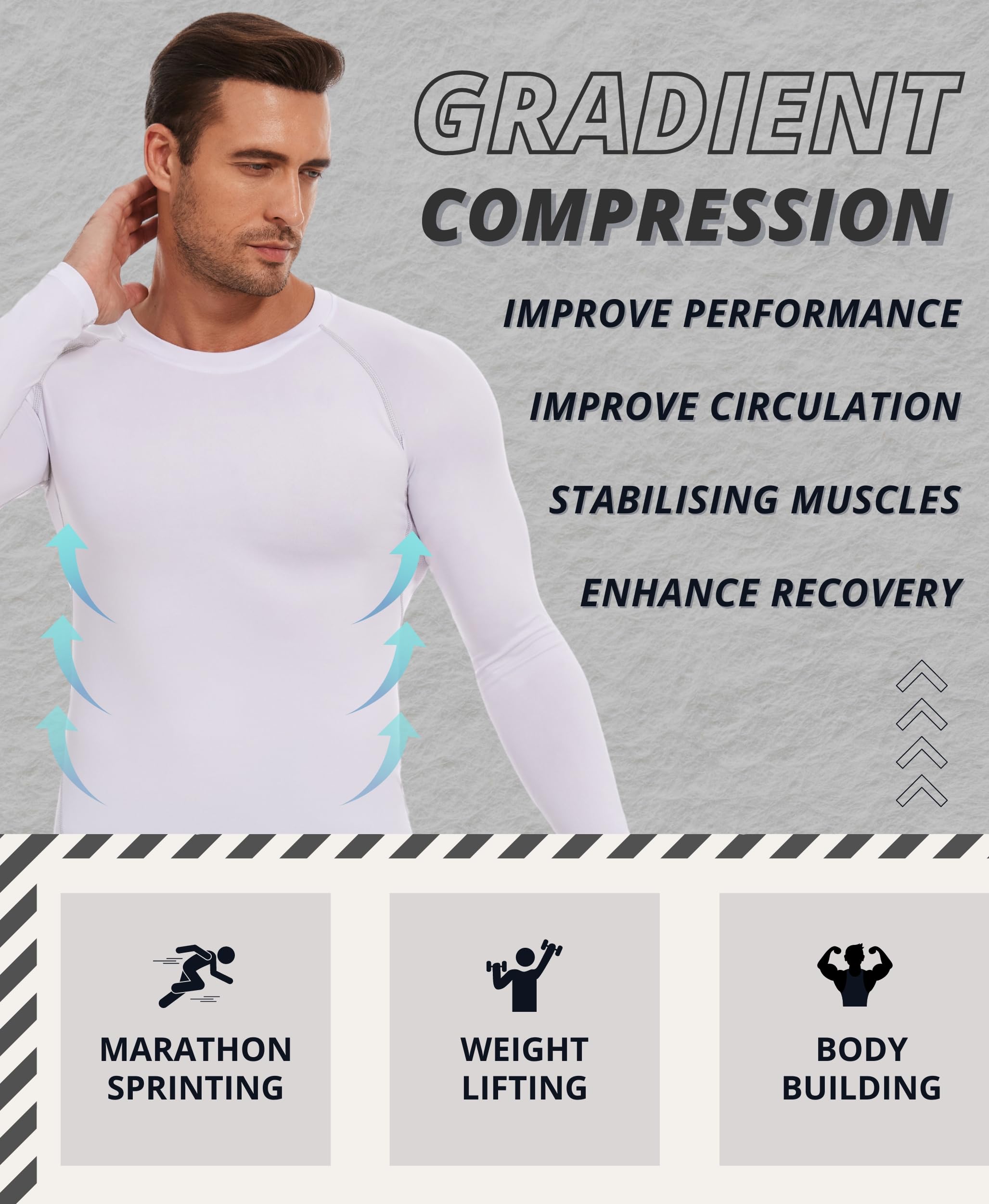 AMZSPORT Maglia Compressione Uomo Confezione da 3 Maglia Termica Manica Lunga Maglietta Palestra Compression Shirt Ciclismo Running Sportiva