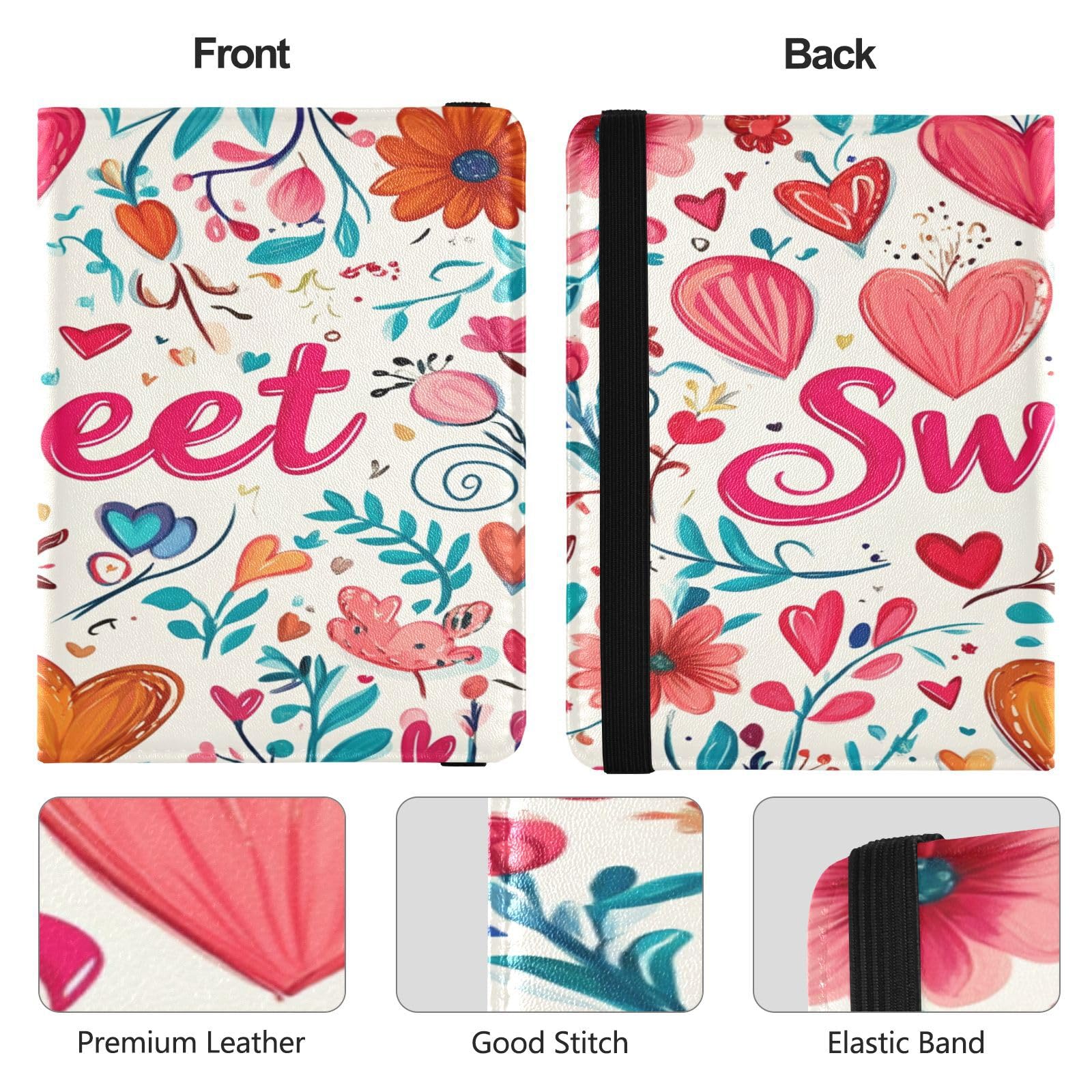 GuoChe Valentines Day Florals Pink Ture Love Heart Leather Auto Registration Insurance & ID Card Holder Essential Wallet Case for Cards, Essential Document Driver License Men Women Leather