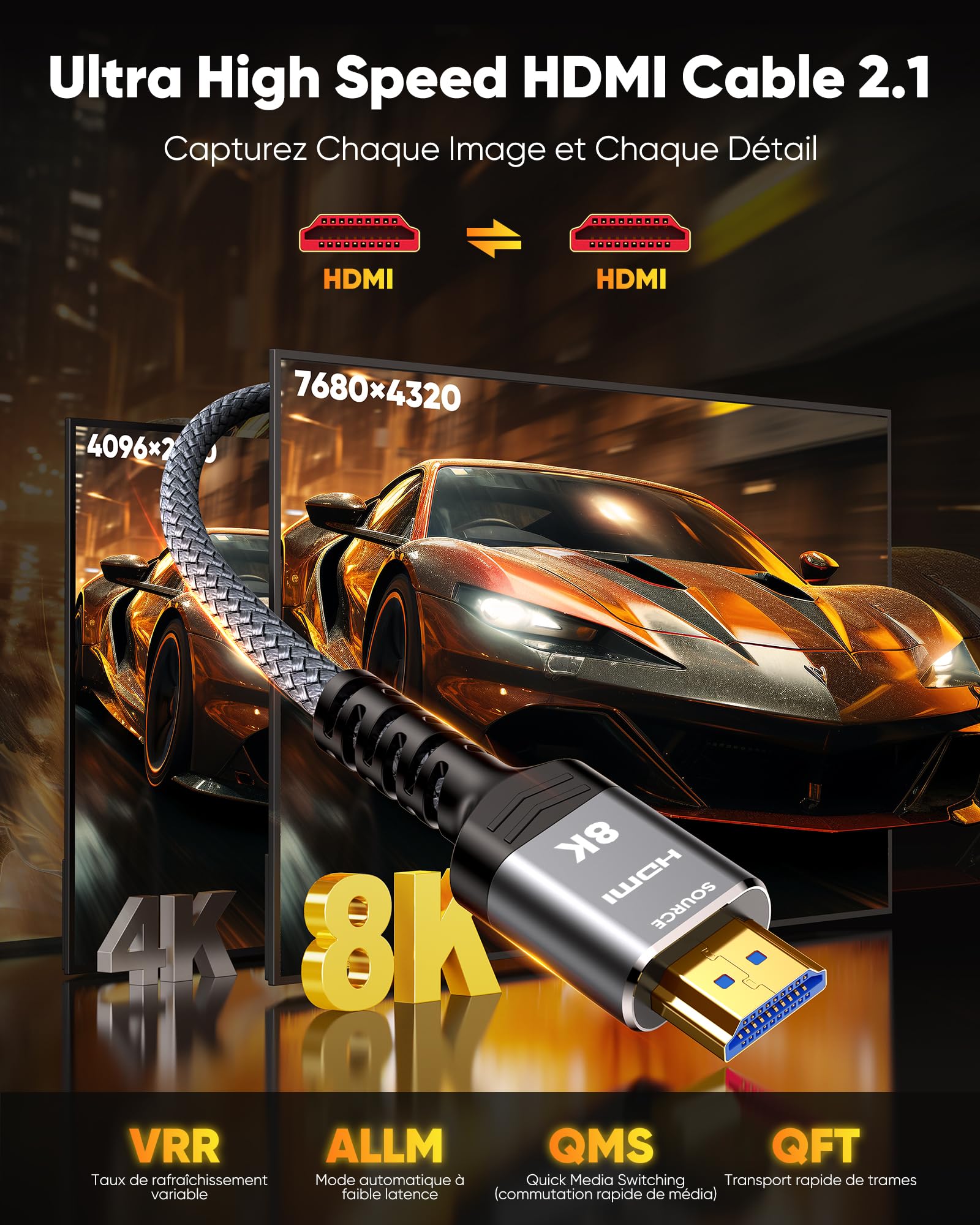 Snowkids 8K Cavo 2.1 HDMI 30M,Ultra High Speed 48Gbps,8K@60Hz 4K@120Hz | 8K Cavo HDMI 2.1, Ultra High Speed 48Gbps with no signal loss,delivers detailed images for movies and video games