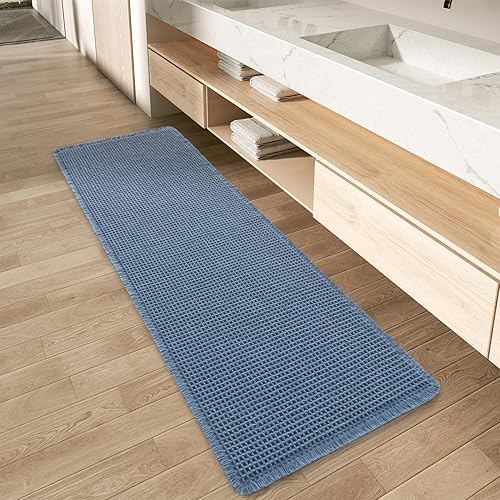 Miniatura 60 de Alfombra de pasillo de punto gofre mejorada súper absorbente antideslizante para suelo de baño, lavable a máquina, alfombra de pasillo de baño