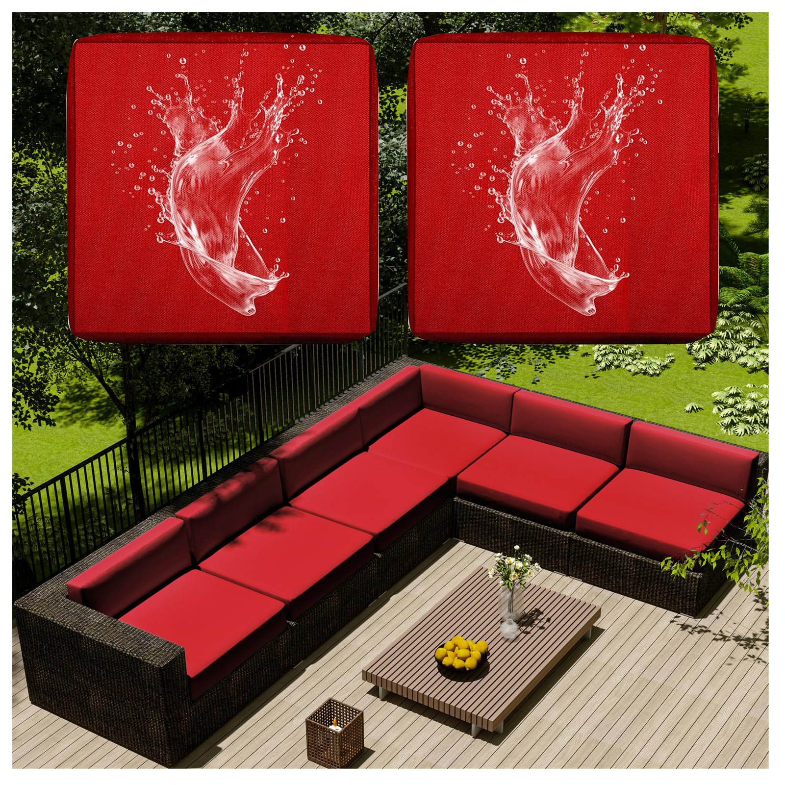 1/2/4 Pcs Patio Cushion Covers Waterproof – Outdoor Rattan Furniture Cushion Replacement Slipcovers with Zipper for L-Shaped Garden Sofa or Corner Couch (Red,55x45cm 2 pcs)