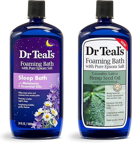 Dr. Teal's - Juego de regalo de variedad de baño espumoso (paquete de 2, 34 onzas cada una) Aceite de semilla de cáñamo con mezcla de aceites