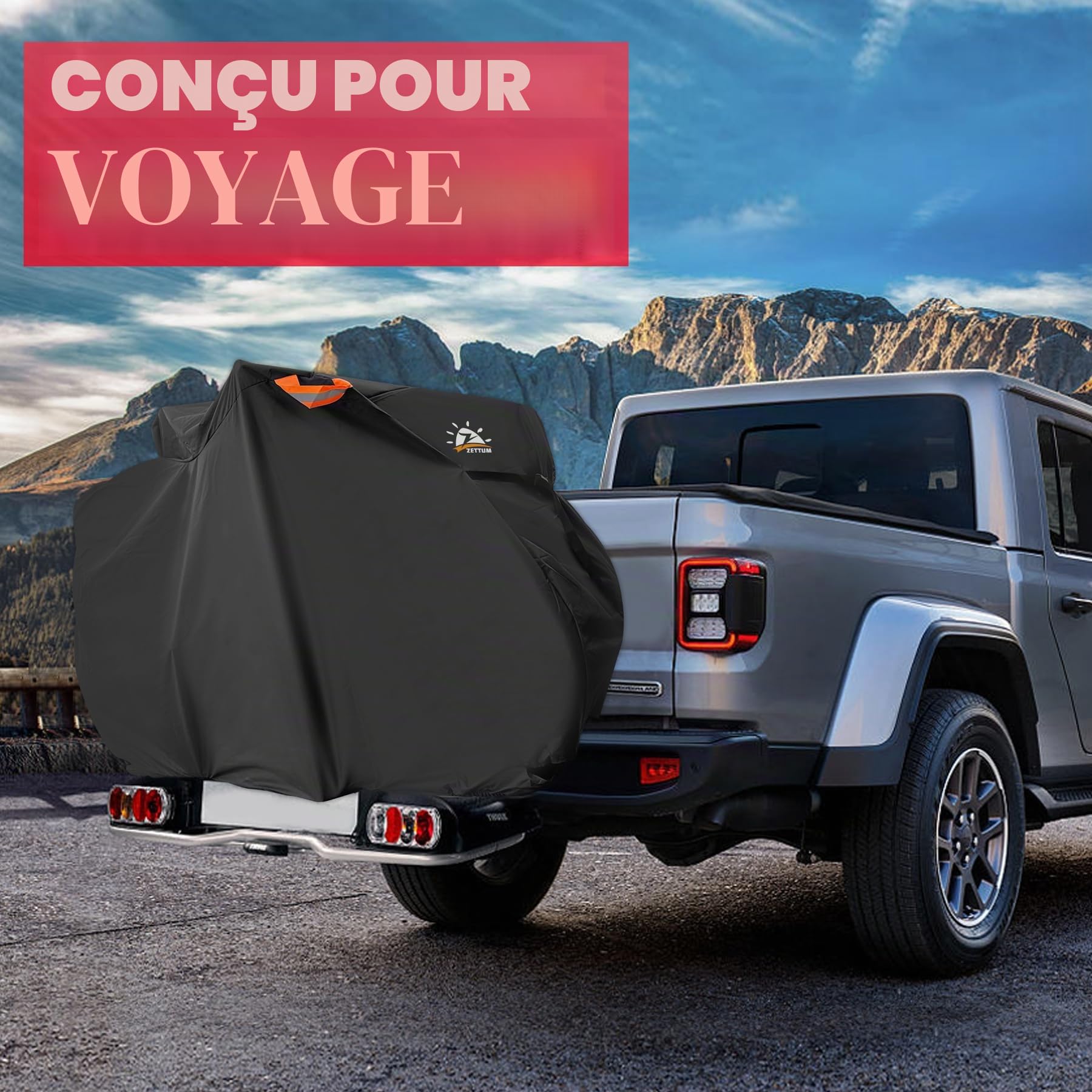 Zettum Housse de vélo pour Transport et Rangement Extérieur - Imperméable et Robuste, Revêtement PU 600D pour 3 Vélos sur Attelage de Voiture