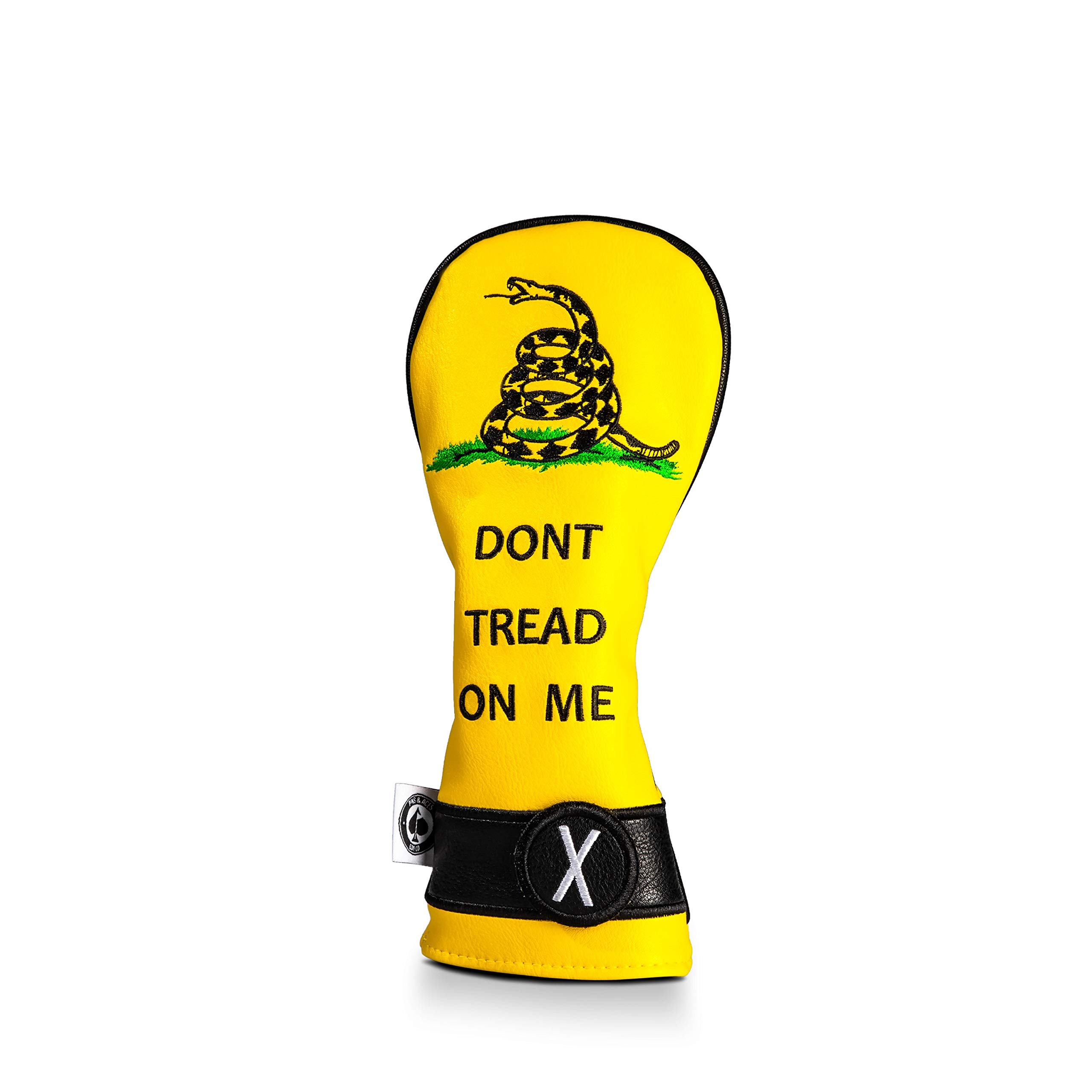 Pins & Aces Golf Co. Don’t Tread On Me Premium Headcover - Quality Leather, Hand-Made Head Cover - Style and Customize Your Golf Bag - Tour Inspired, American, Patriotic Classic Design (Utility Club)