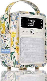 Emma Bridgewater Monty Portable Dab Radio by VQ. Dual Alarm FM/Dab Radio with Bluetooth Speaker and Aux. Battery Radio and Digital Radio Mains Powered - Primrose & Forget Me Not