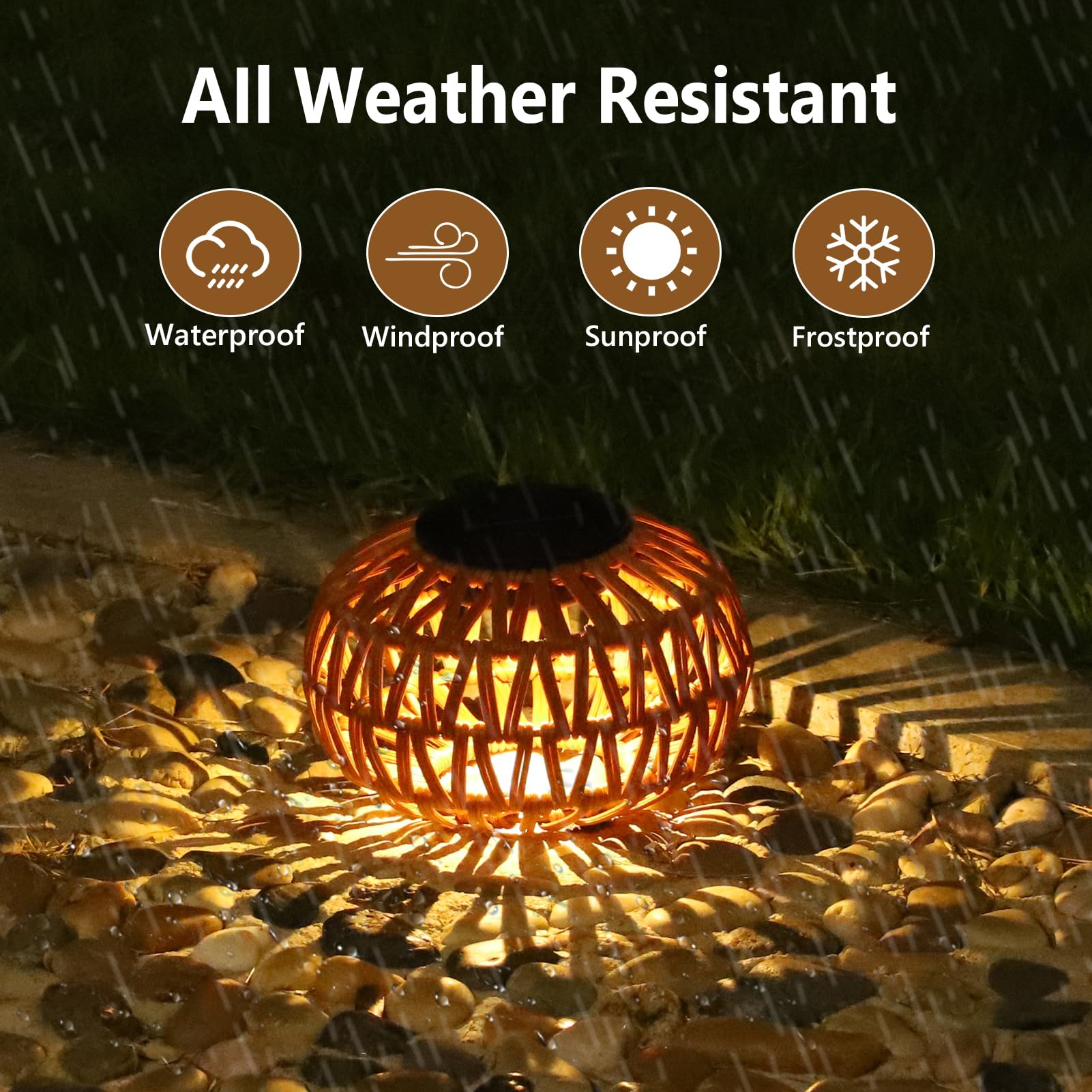 Rayofly Solar-Laternen für Draußen Wetterfest, 2 Stücke Rattan Solarlampen für Außen, Boho Tischlampe Outdoor, Gartendeko Geschenk für Frauen, Mama, Kleine LED Solarlaterne für Garten, Terrasse Balkon