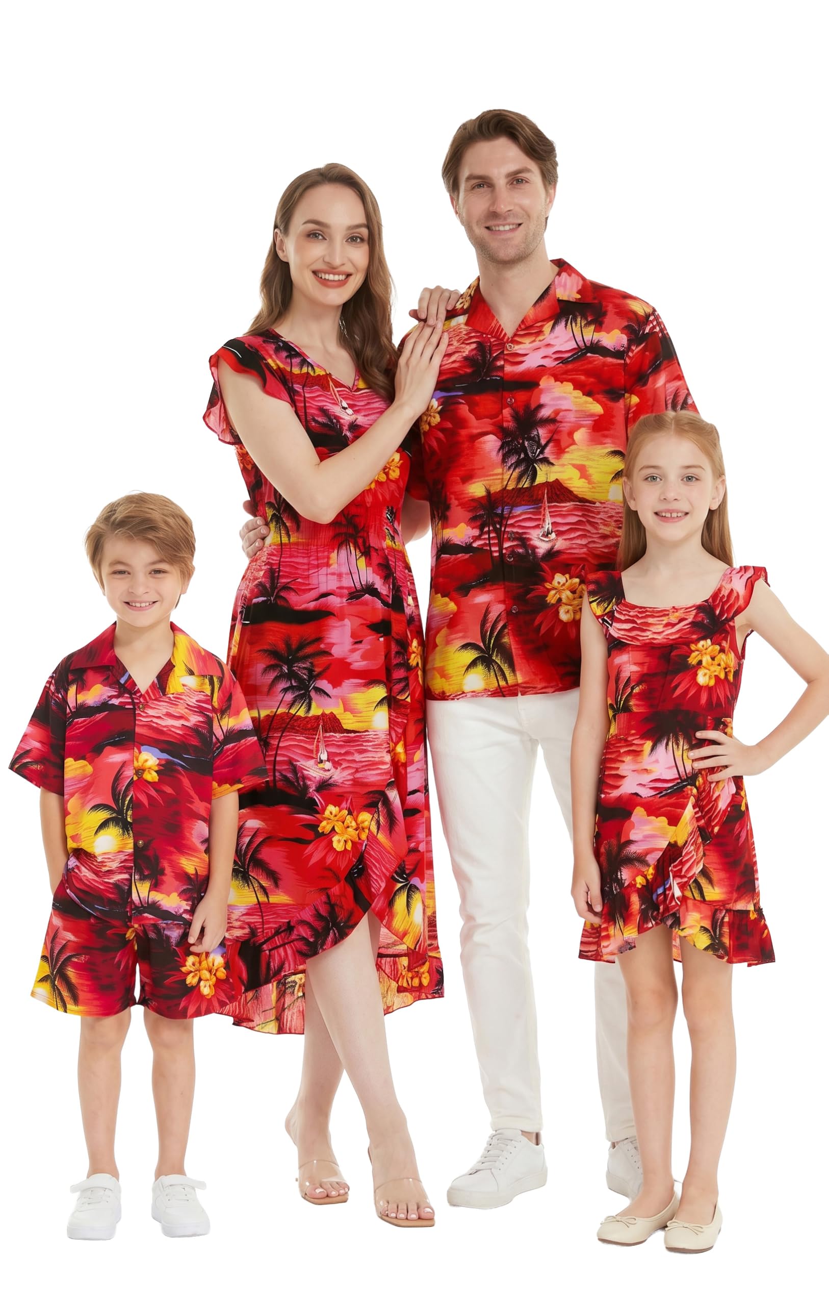 Hawaii Hangover Family Matching Hawaiian Clothes, Sunset Red