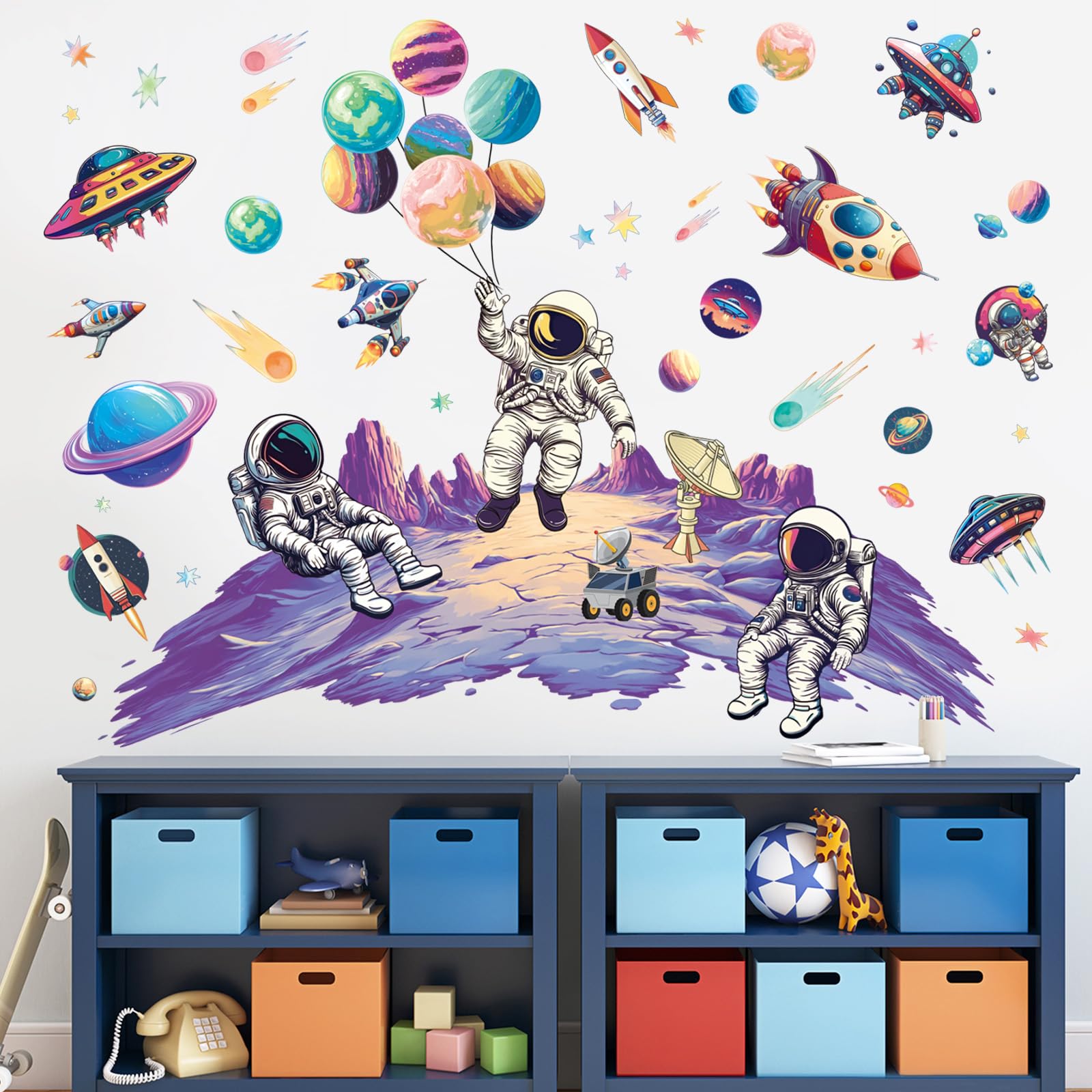 SHUCHING Astronauts Wall Stickers for Kids Removable Vinyl Space Wall Decals Decoration for Boys Bedroom Nursery Playroom - Image 3