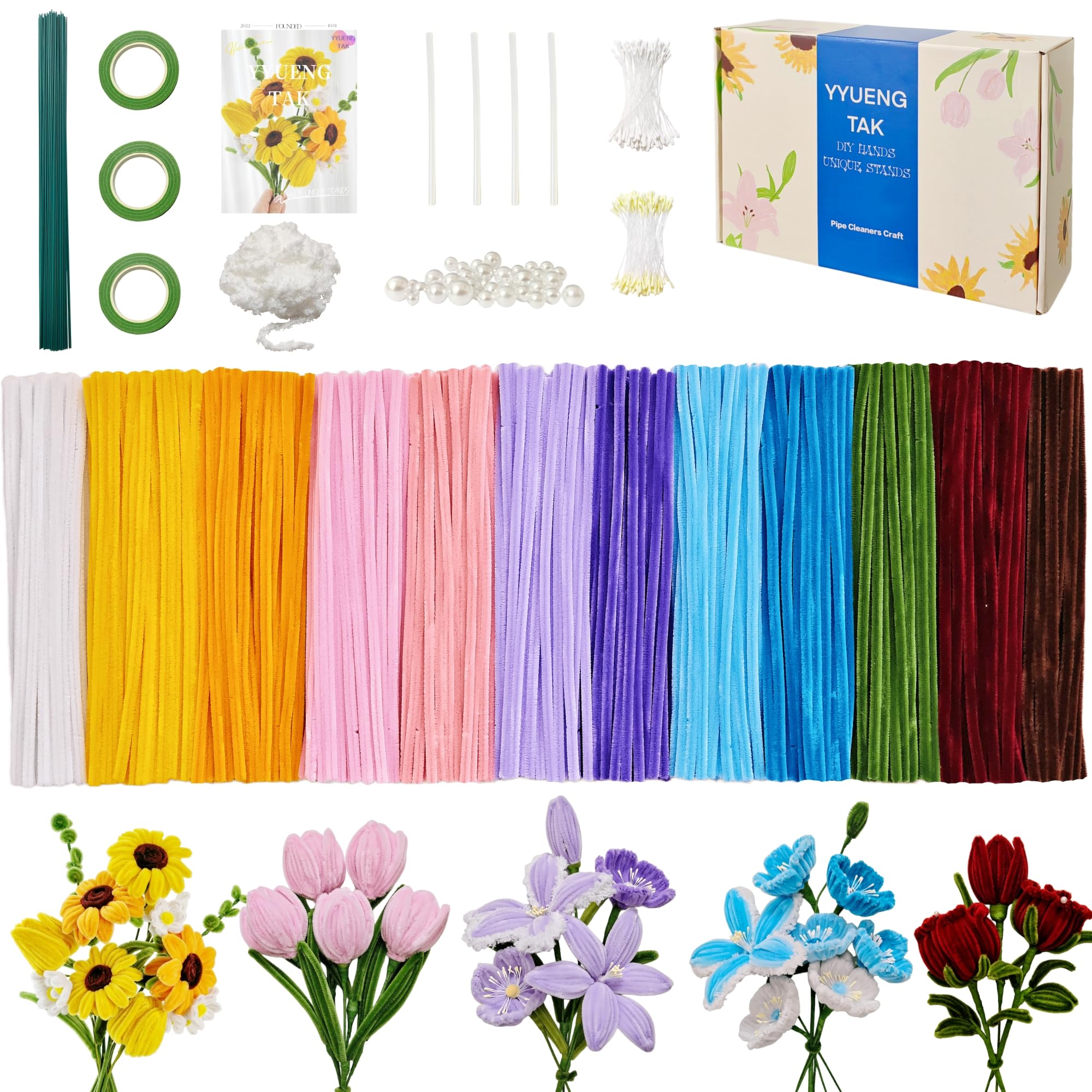 YYUENGTAK pipe cleaners for craft flowers 12 Colors 800 Pcs，DIY Craft Kit