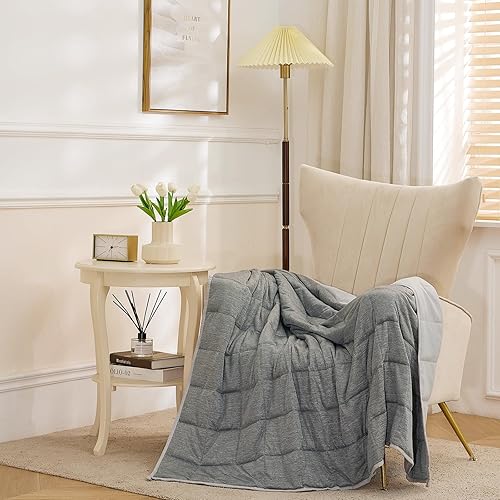 Miniatura 5 de Manta con peso refrescante de 20 libras, tamaño Queen, manta de cama de jersey Moire fresca para personas que duermen con calor y arena suave y