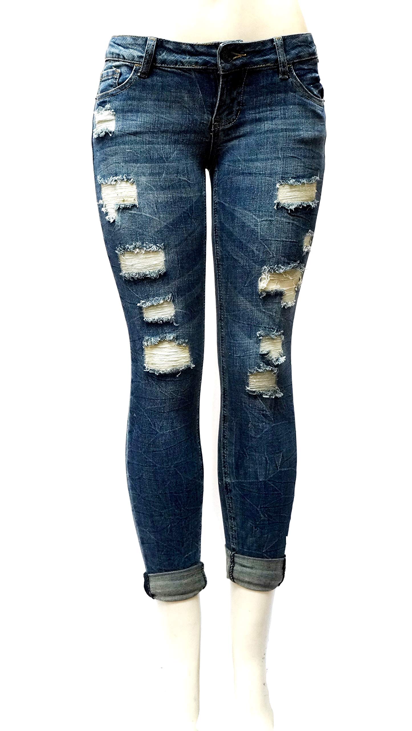 Jack David/Pasion/U.W.D Womens Distressed Denim Jeans Ripped Blue Skinny Destroy Stretch Jean Pants