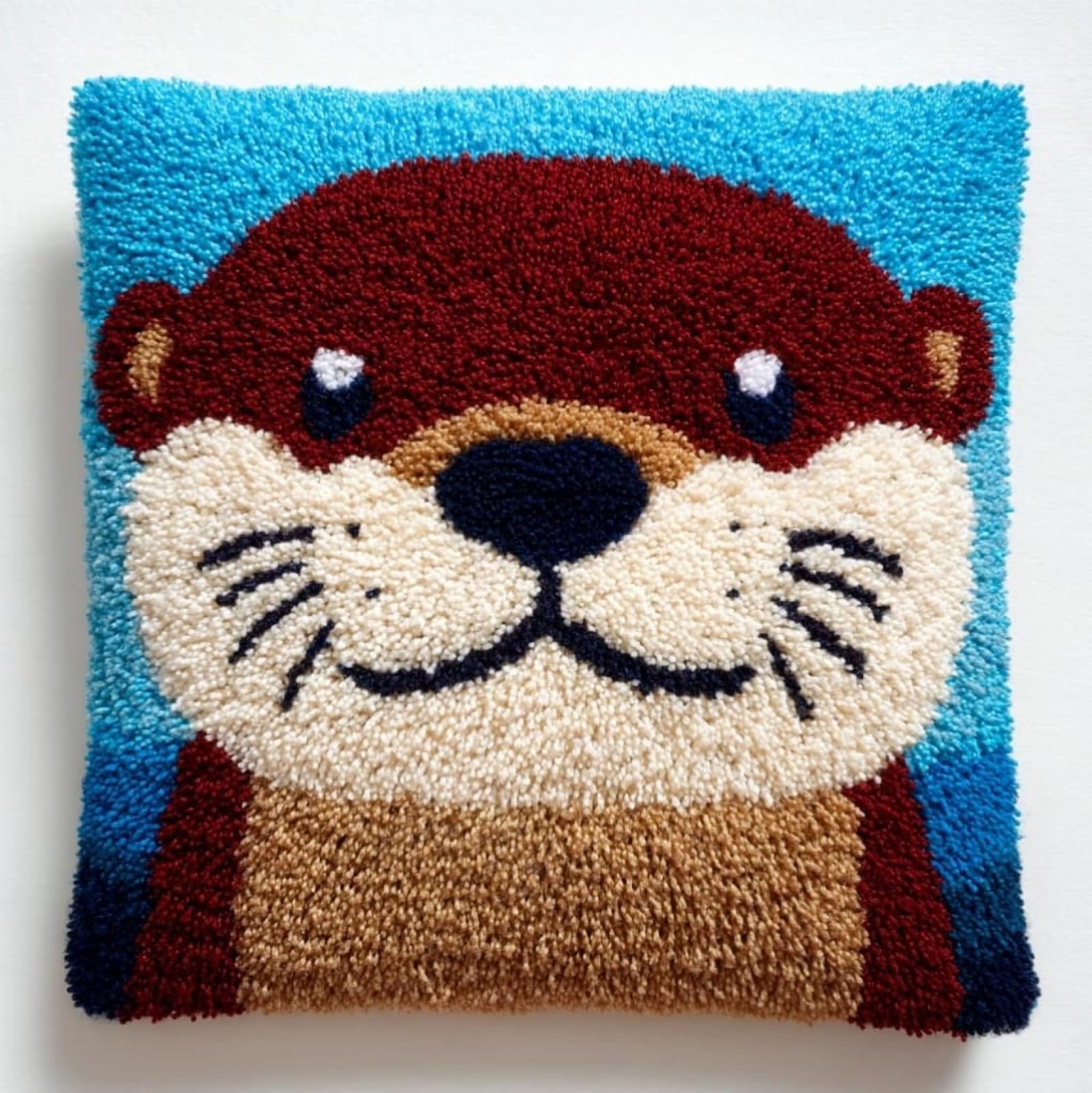 AxiangziK Latch Hook Kits for Adults Beginners 17x17in,Cartoon Otter Creative Latch Hook Pillow Kit with Preprinted Canvas for Home Decoration and Present 43x43cm