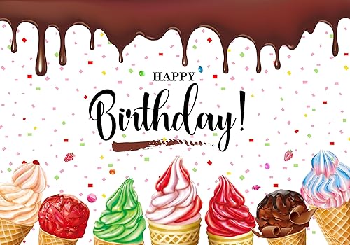 Miniatura 6 de Telón de fondo de feliz cumpleaños, postre de dulces, helado, chocolate, niñas, fondo de fotografía de cumpleaños, 7 x 5 pies, pancarta de mesa de