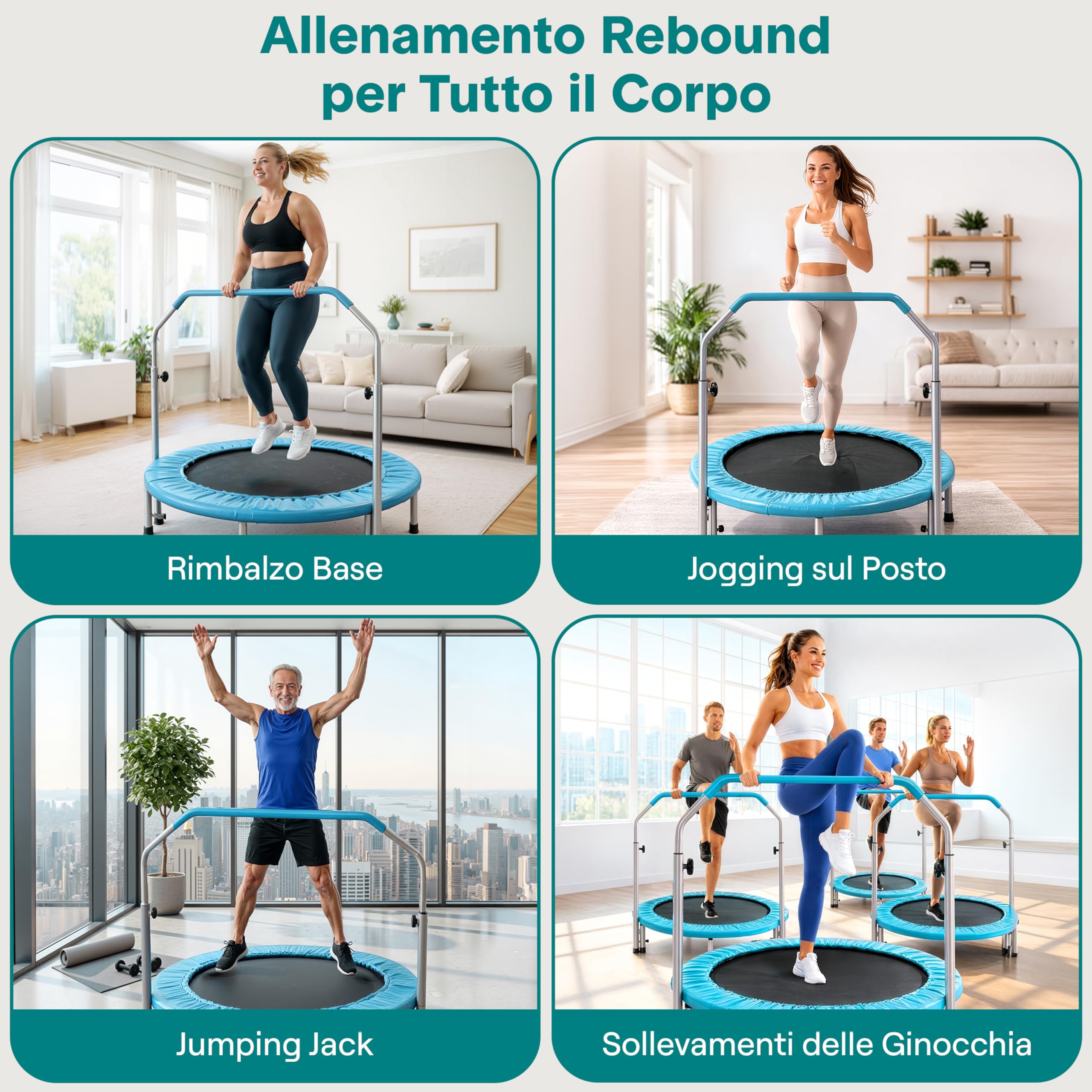 SereneLife Trampolino Elastico per Bambini Pieghevole 102 cm, Trampolino per Palestra in Casa con Maniglia in Schiuma, Giochi Bambini fino a 100 kg