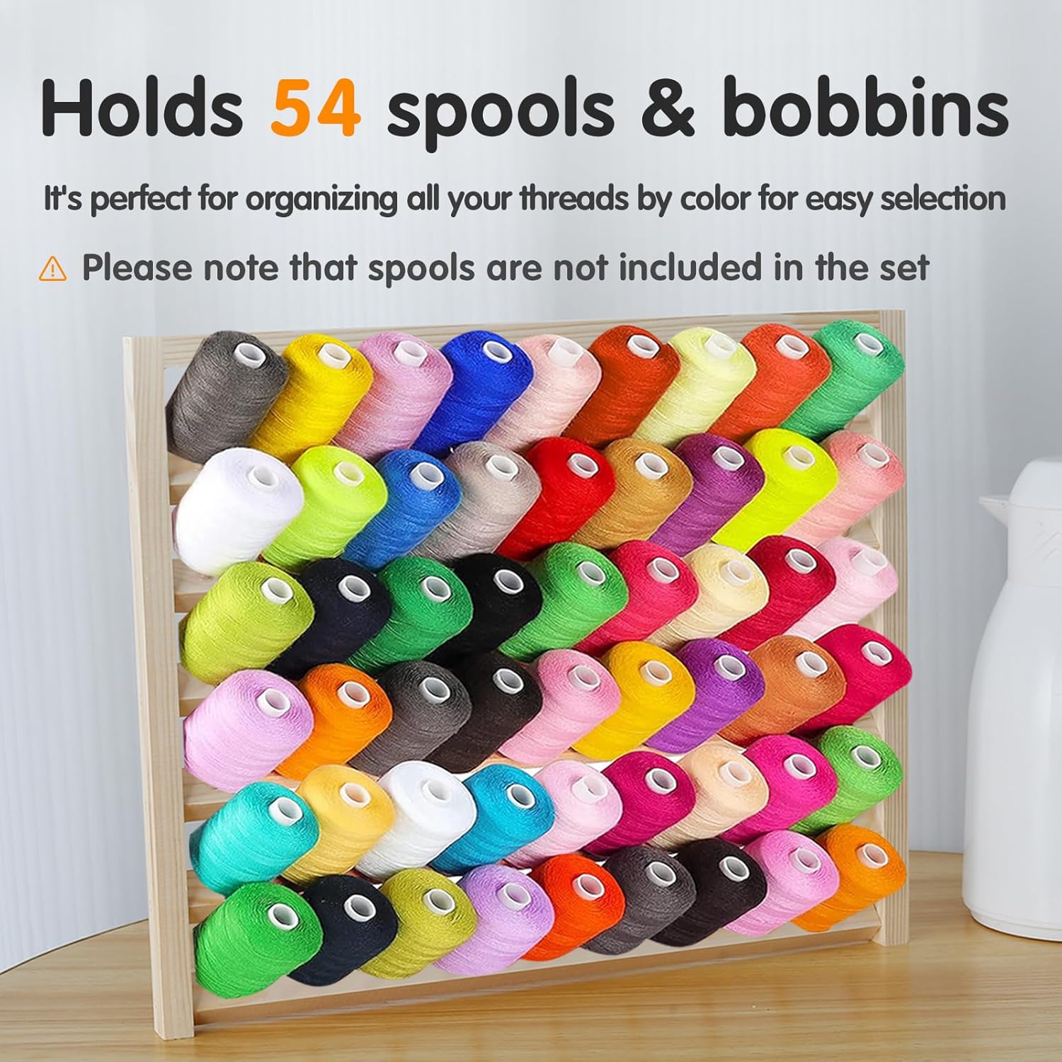2 Pack Wooden Thread Holder - 54 Spool Wall Mounted Rack With Screws for Sewing and Embroidery Threads, Hair Bands - Multi-Purpose Organizer (US)