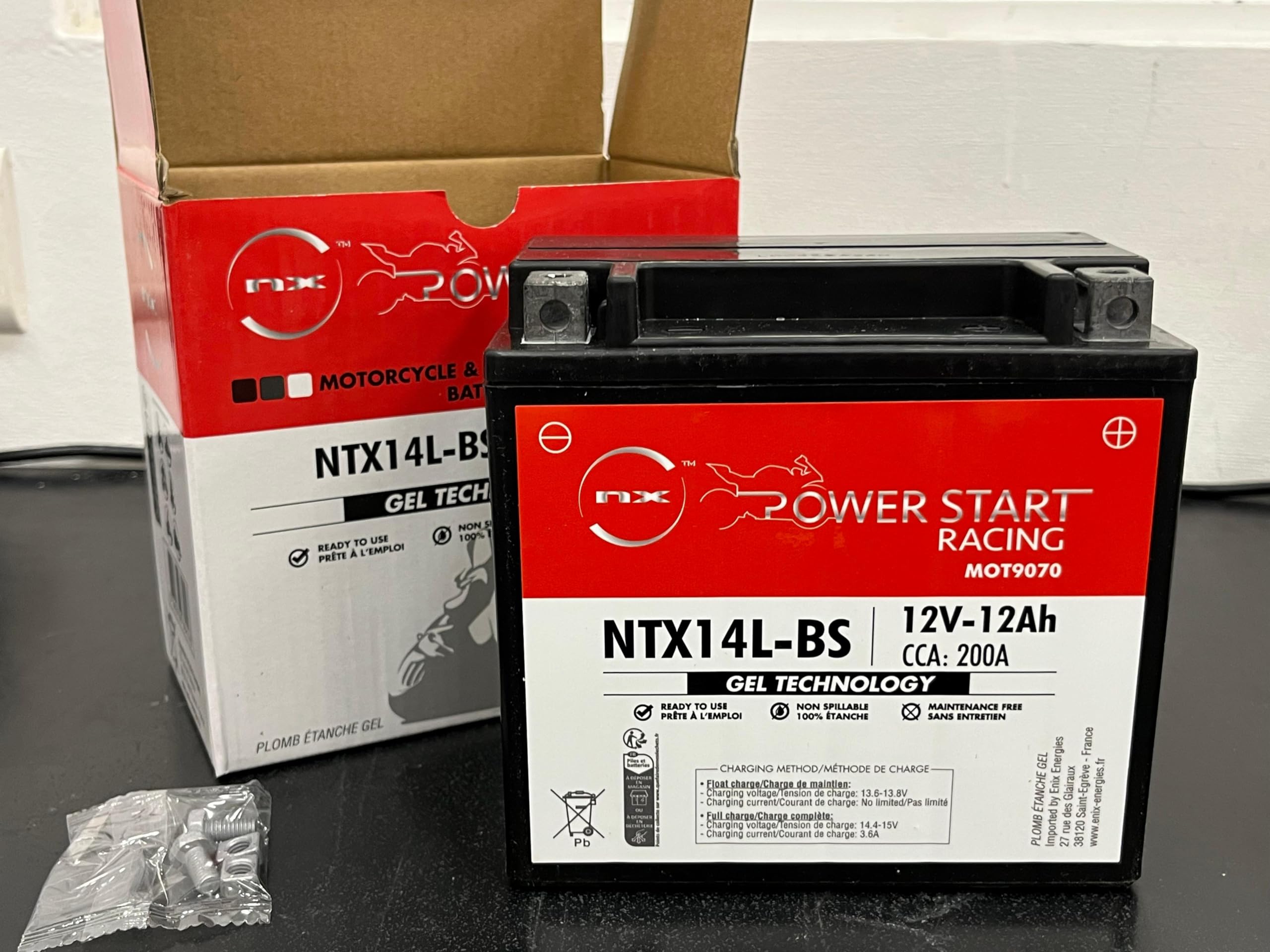 NX Batería moto Gel NTX14L-BS / YTX14L-BS / YTX16L 12V 12Ah