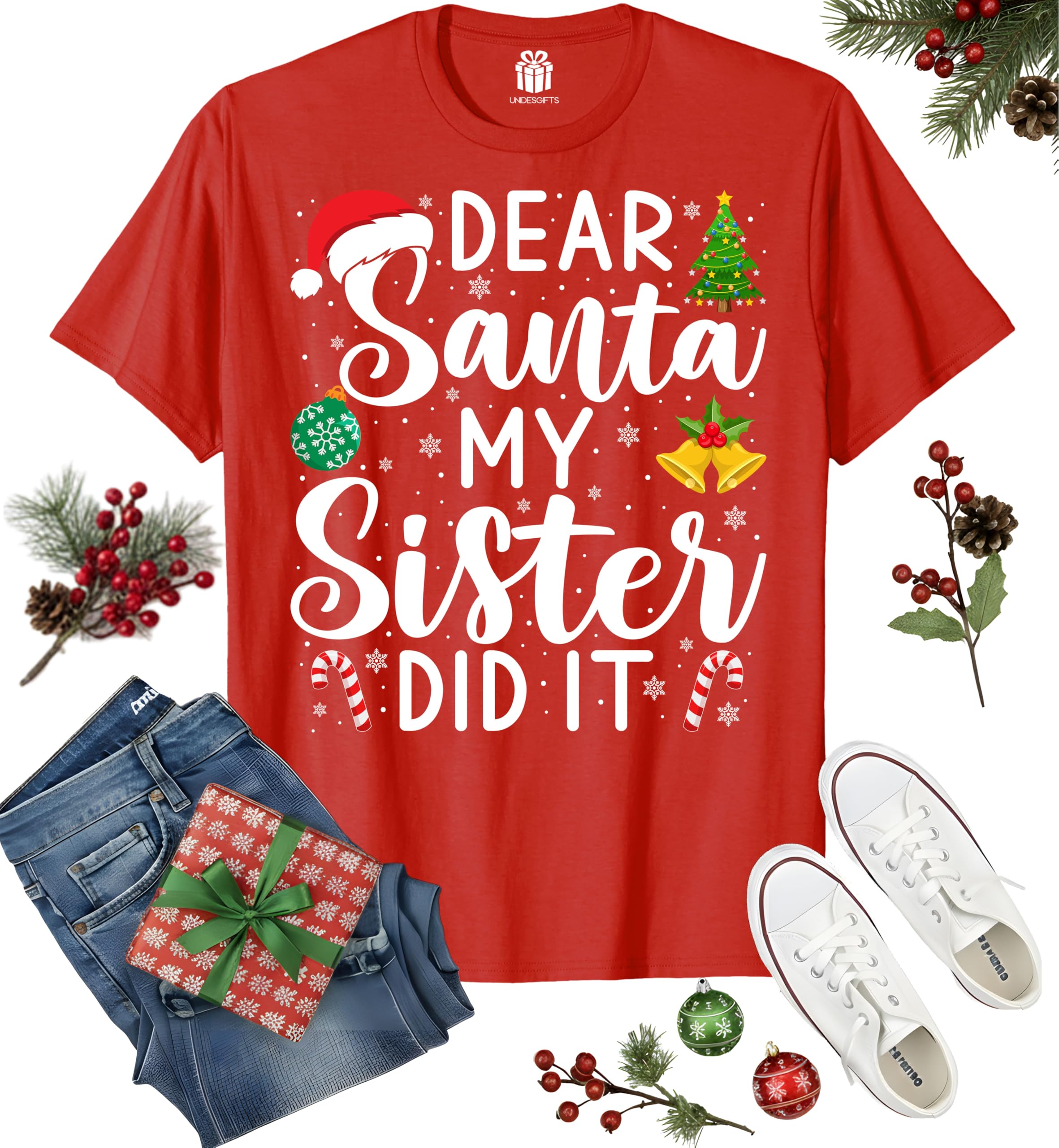 Dear Santa My Sister Did It Funny Christmas Matching Xmas Shirt for Youth Boys Girls Kids Toddler Son Daughter