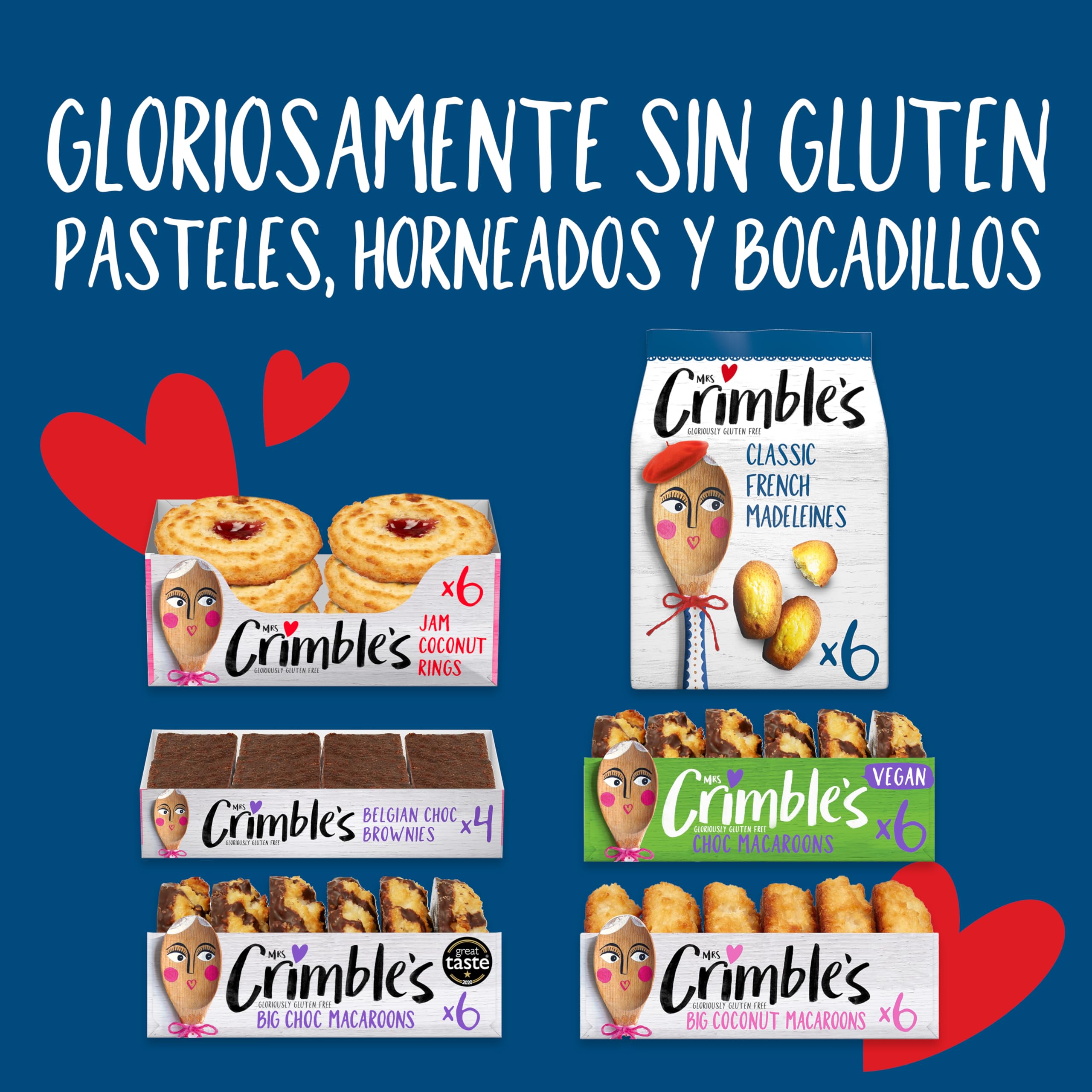 MRS. CRIMBLE'S GLORIOUSLY GLUTEN FREE Magdalenas Sin Gluten, Pack 6 Uds x 180 g, Optimas para el Desayuno o la Merienda, Galletas Esponjosas, Ingredientes Naturales