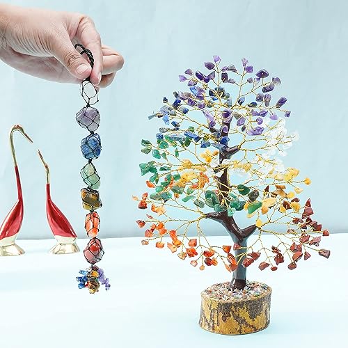 Miniatura 2 de ZAICUS Árbol de piedras preciosas colgantes de 7 chakras y 7 piedras de caída de Feng Shui, bonsái, árbol del dinero, buena suerte, riqueza y salud,