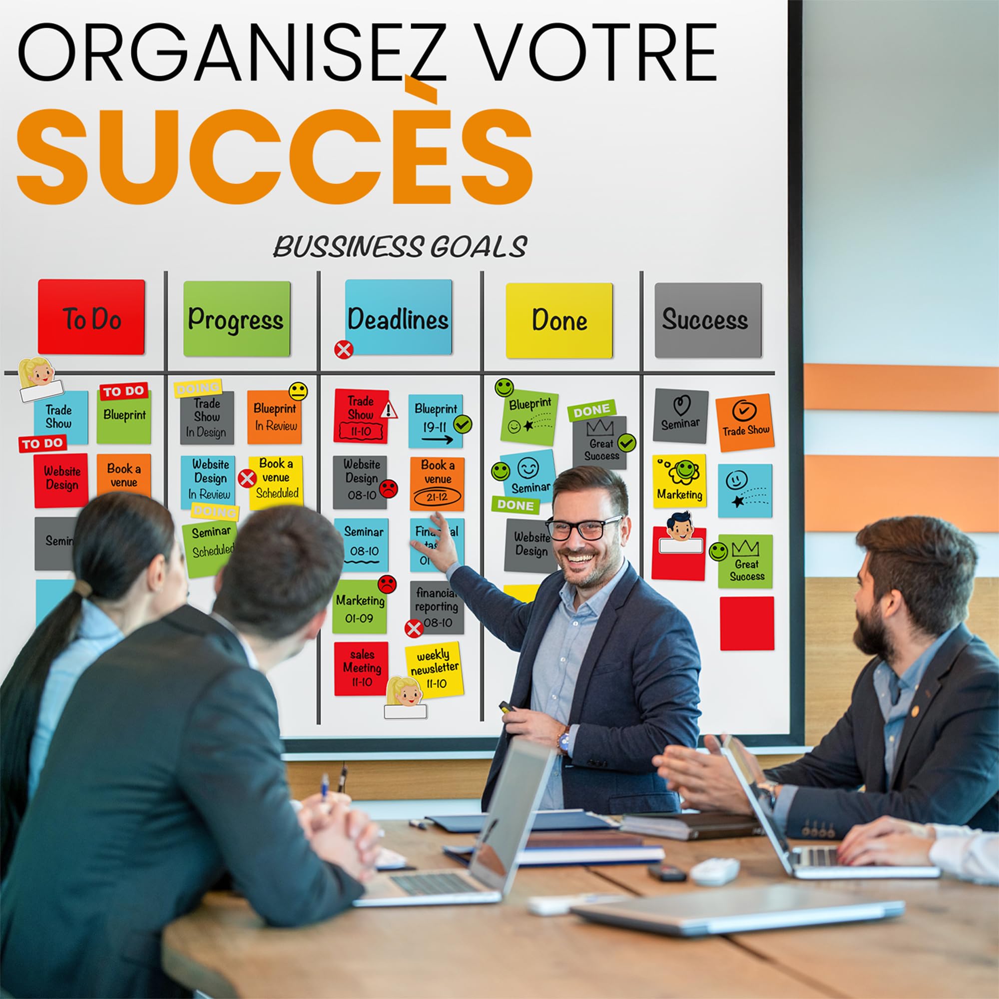 209 Étiquettes Magnétiques Effaçables & Inscriptibles - Scrum - Lot de aimants et Accessoires inscriptibles pour Tableau Blanc, Tableau magnétique, Tableau magnétique et réfrigérateur