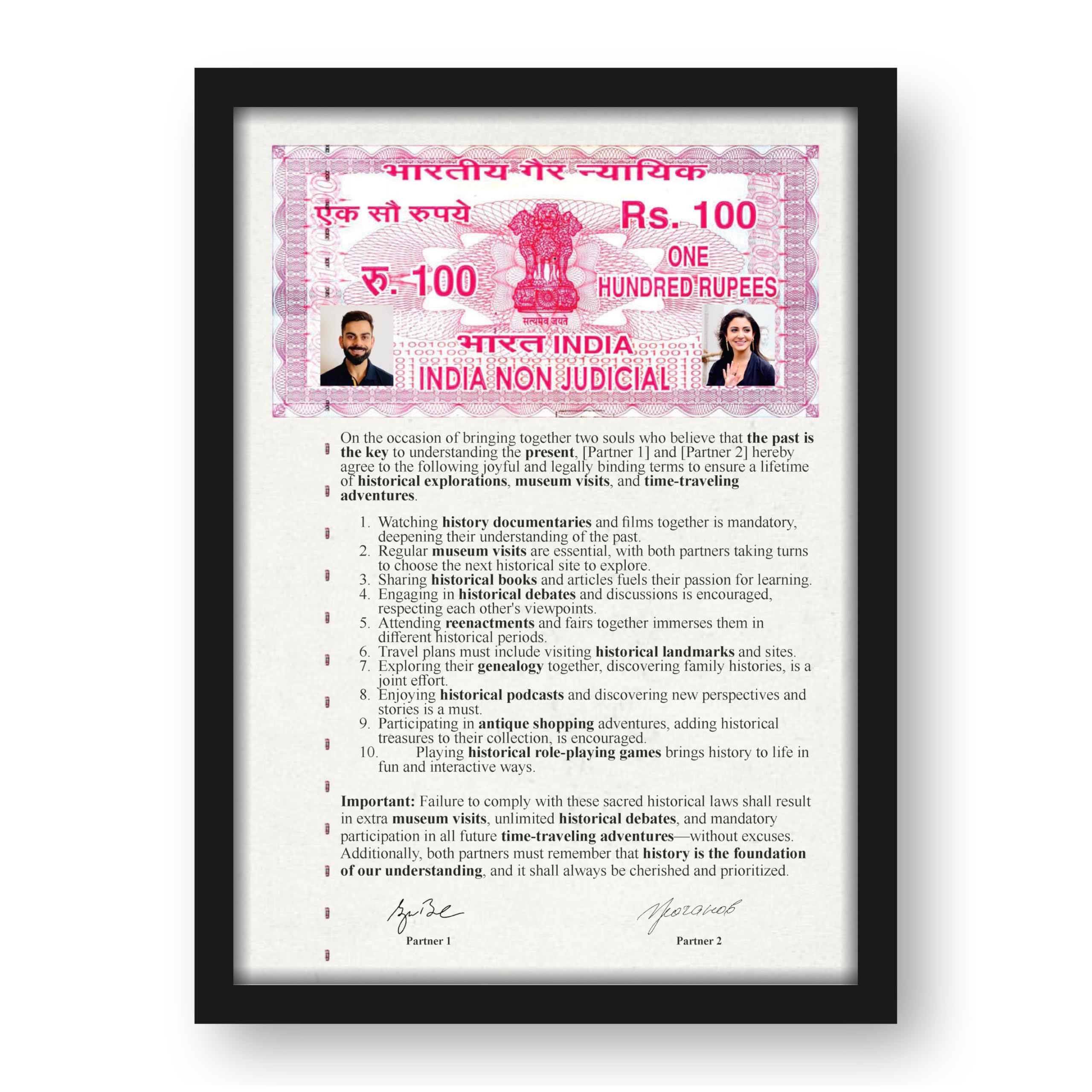 History Buff Couple Relationship Contract Photo Frame – 9.25 x… – view 2