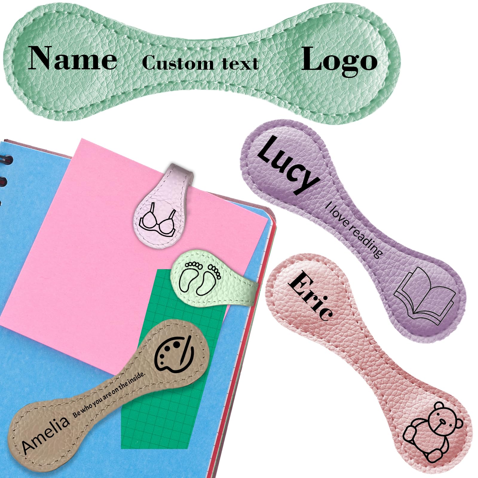Personalized Leather Magnetic Bookmarks for Women, Engraved Name Initials Bookmark Book Marker Clips Customized Gifts for Readers, Book Lover 3.9x1.2in (A6)