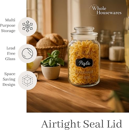 Miniatura 5 de WHOLE HOUSEWARES Juego de 3 recipientes de vidrio con tapas herméticas, tarros de almacenamiento de vidrio para dulces, galletas, harina, azúcar,