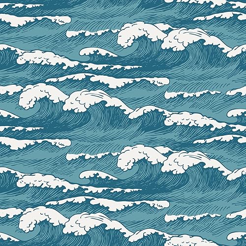 VaryStyle Papel tapiz vintage con ondas azul marinoblanco océano costero, papel tapiz autoadhesivo para despegar y pegar, papel de contacto con olas