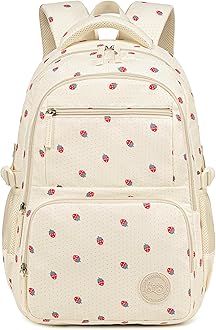 BluboonBackpacks for School Girls Backpack Kids Bookbag Cute Backpack 8-12 School Supplies (Strawberry Beige)