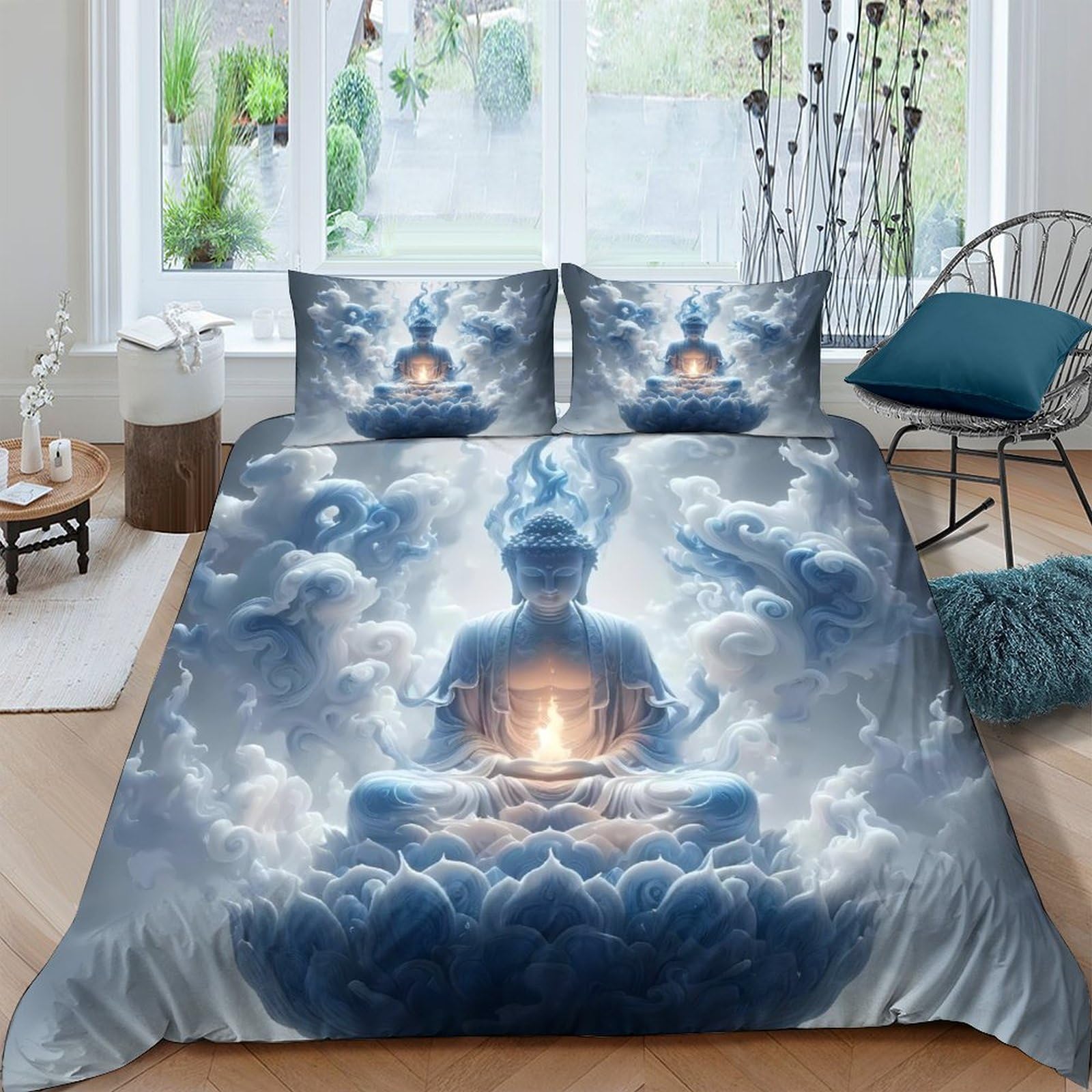 Ctjqhvkz Style-10 3D Printed Buddha In Clouds Fitted Sheet Microfiber Soft Mattress Cover Zen Art For Bedroom Guest Room Decor Single（135X200cm）