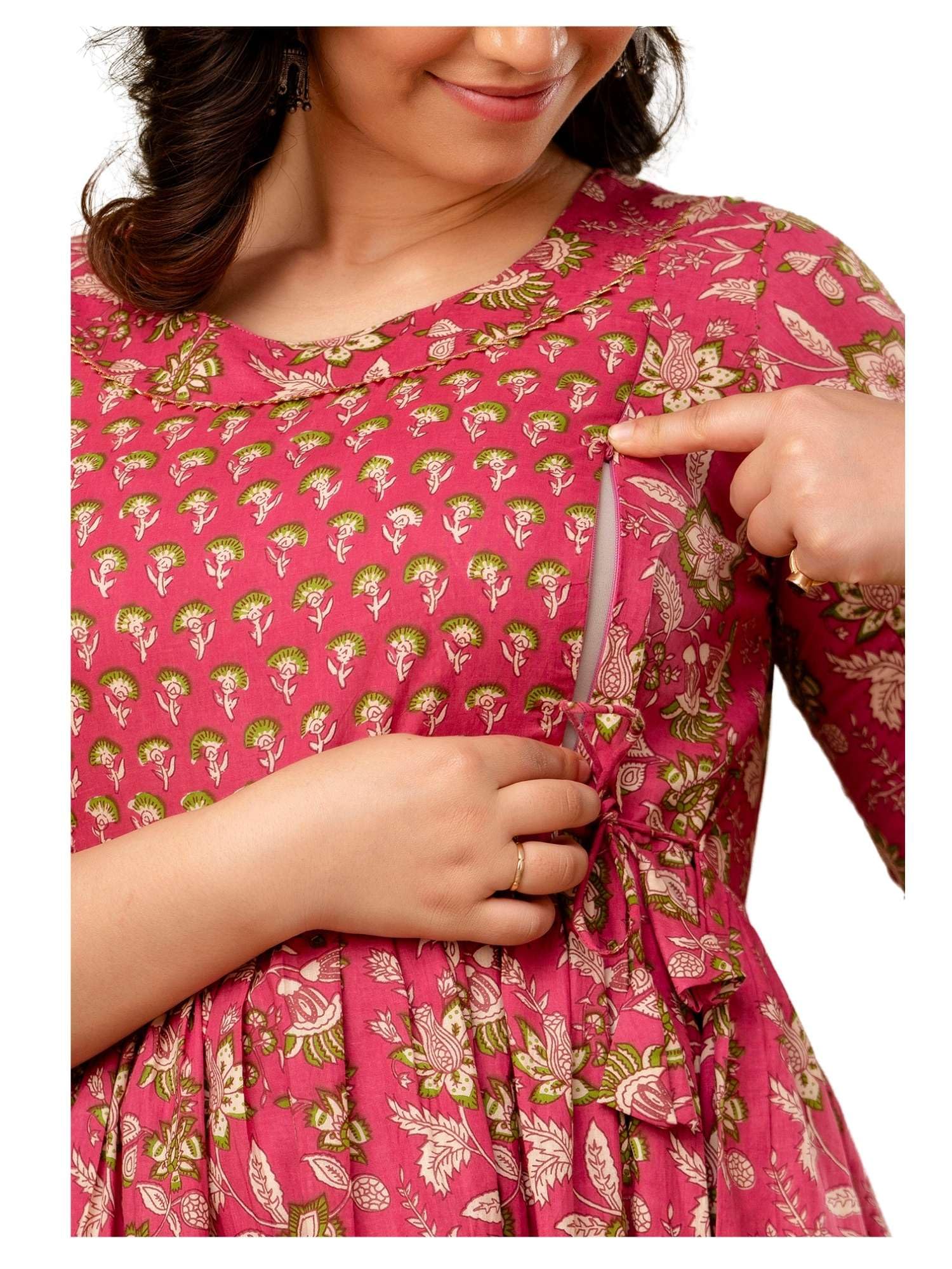 Maternity Feeding Kurtis for Women Cotton – Zip Access Nursing Dress | Comfortable Pregnancy Wear | Stylish Feeding Kurti | Soft Cotton Maternity Dresses for Womens-image-44