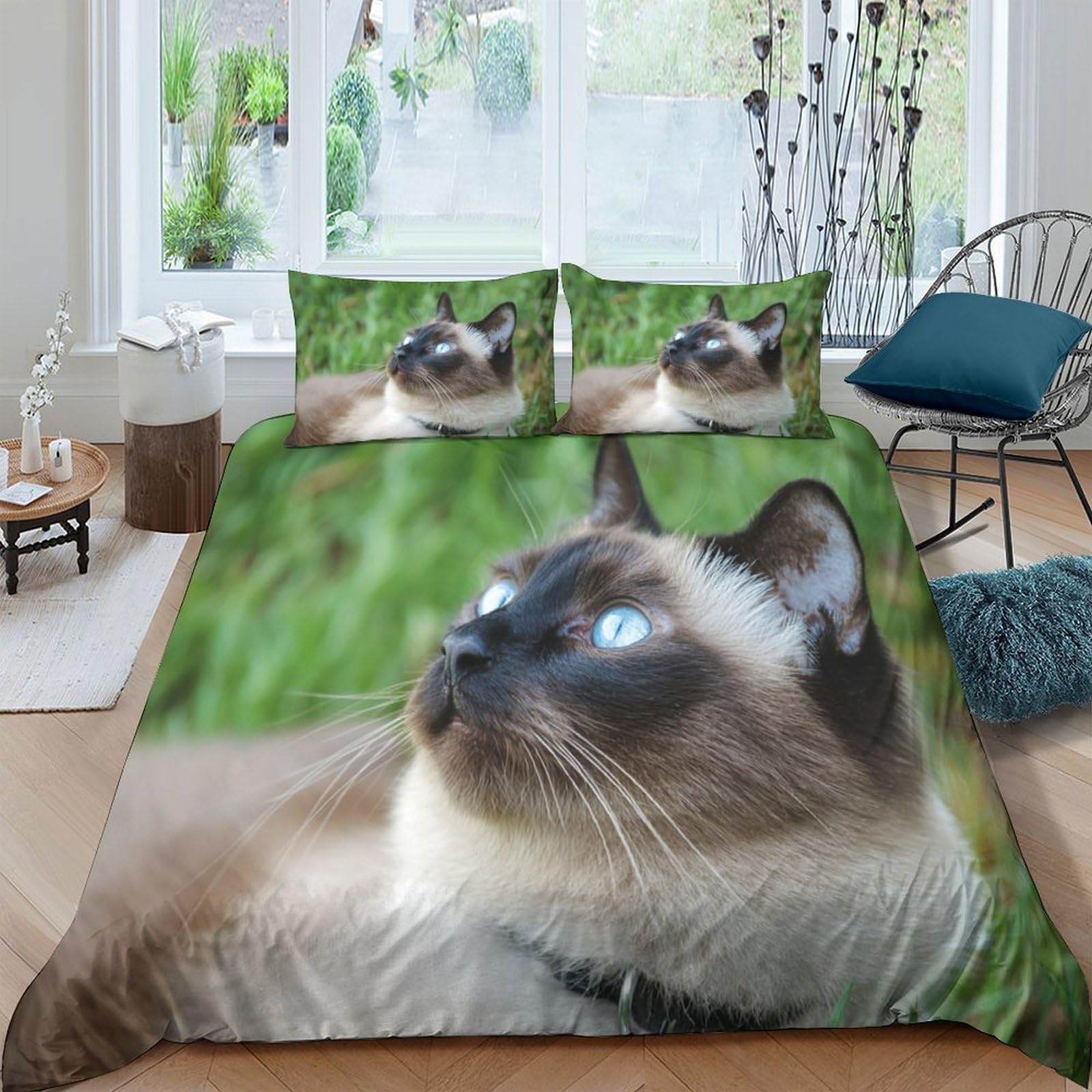 Ctjqhvkz Style-9 3D Printed Siamese Cat Fitted Sheet Microfiber Soft Breathable Portrait Mattress Cover For Bedroom Guest Room Decor Single（135X200cm）