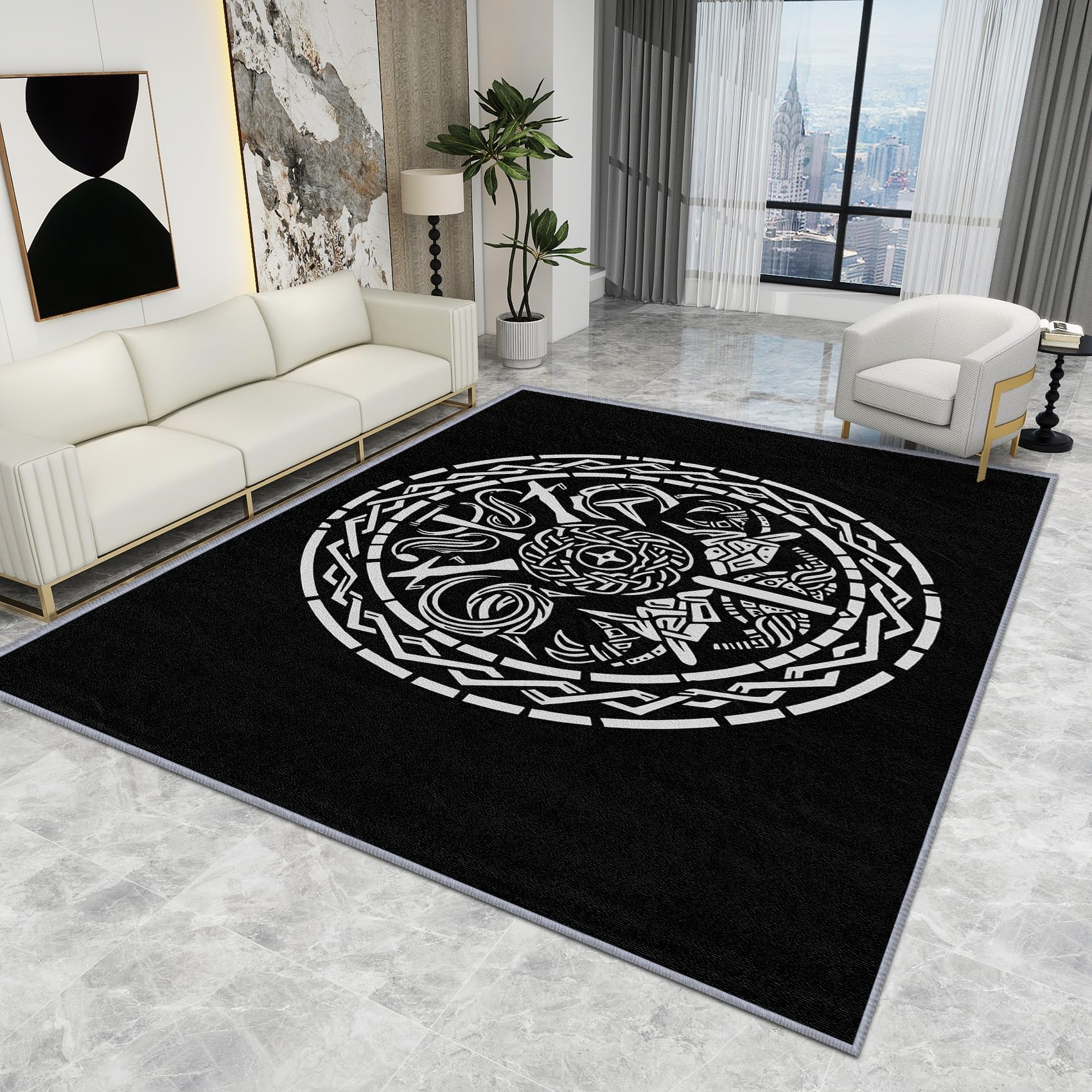 Small Viking Rug - Viking Rug - Celtic Nordic Symbol Rugs, Mythical Norse Mythology Carpet, Washable Rug Non Slip Low Pile Soft Small Area Rugs, Viking Home Decor Gifts, 80 X 120 cm