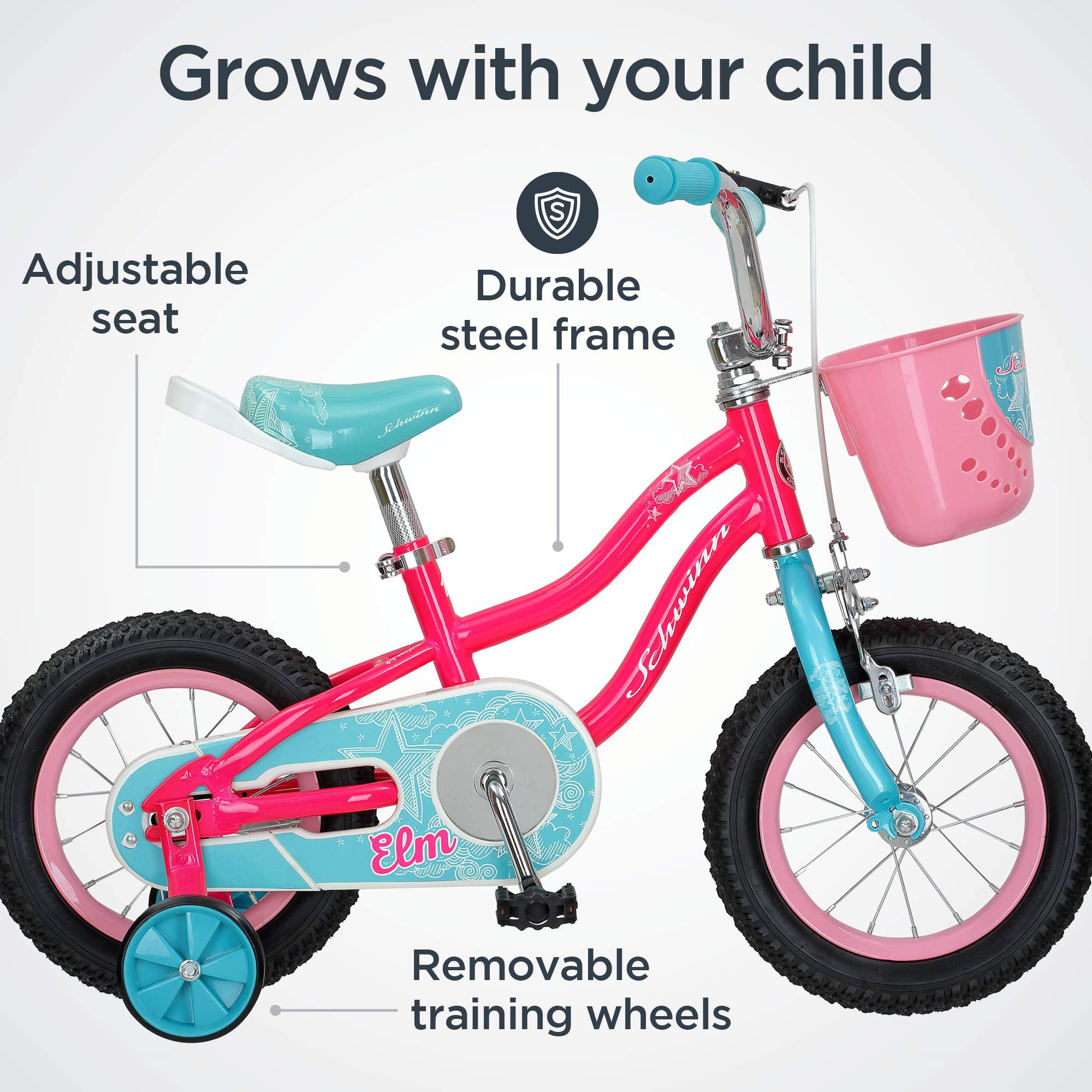 Schwinn Elm Girls Bike for Toddlers and Kids, 12-Inch Wheels, Pink