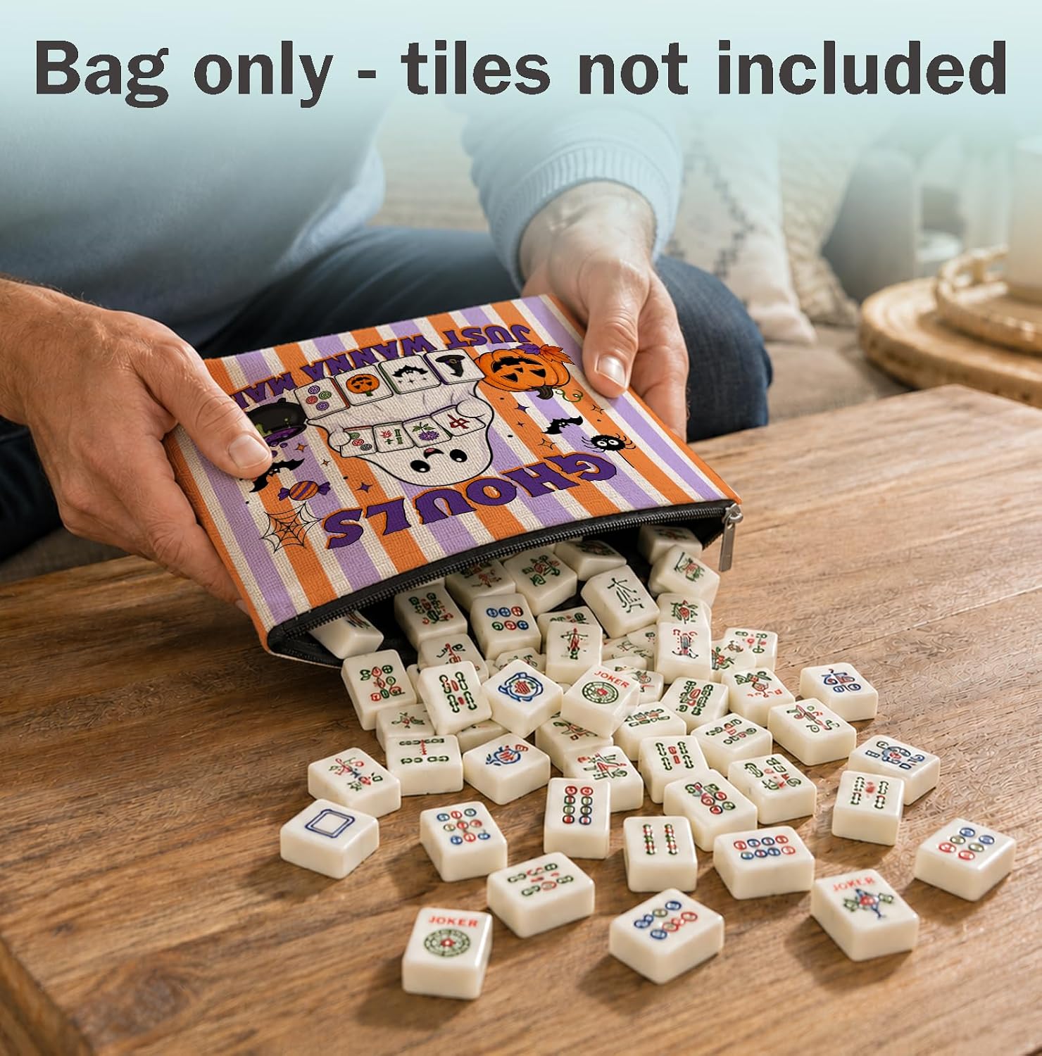Halloween Mahjong Tile Bag - Ghouls Just Wanna Mahj with tiles (tiles not included)