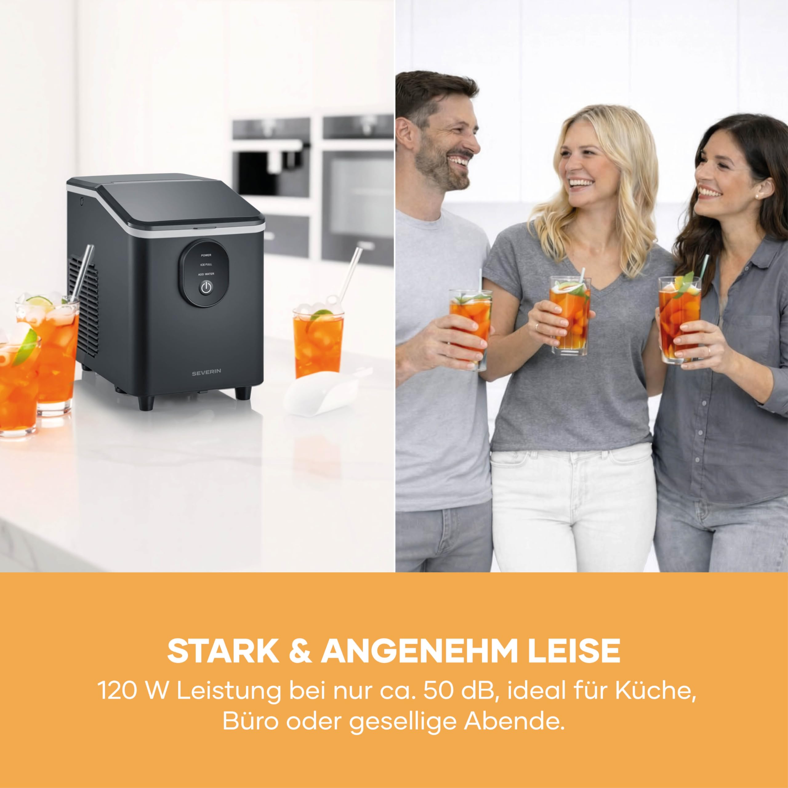 Severin Eiswürfelmaschine, Eiswürfelbereiter, 8 Eiswürfel in nur 8 Min, Kapazität 1,2 L, einfache Bedienung und Reinigung, automatische Abschaltung, kompaktes Design, 120 W, schwarz, EZ 7415