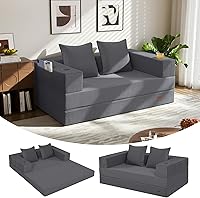Vista 19 de COMAX Sofá cama futón, sofá cama convertible 4 en 1, sofás plegables sin hueso para sala de estar, plegable pequeño sofá biplaza plegable en el Verde