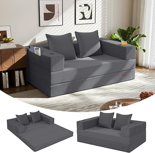 Miniatura 19 de COMAX Sofá cama futón, sofá cama convertible 4 en 1, sofás plegables sin hueso para sala de estar, plegable pequeño sofá biplaza plegable