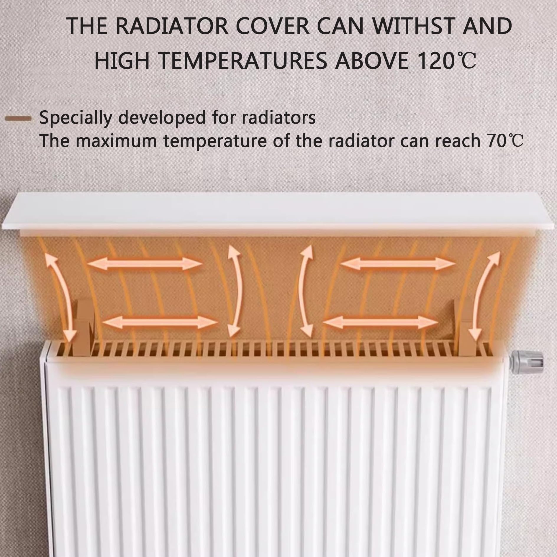 Etagere Radiateur,Tablette Radiateur Sans Percer,Cache-radiateur,étagère Flottante sur radiateur,20-160 cm Long,Couvercle de radiateur Blanc,étagère supérieure en Aluminium,pour Cuisine,Salon(70cm)