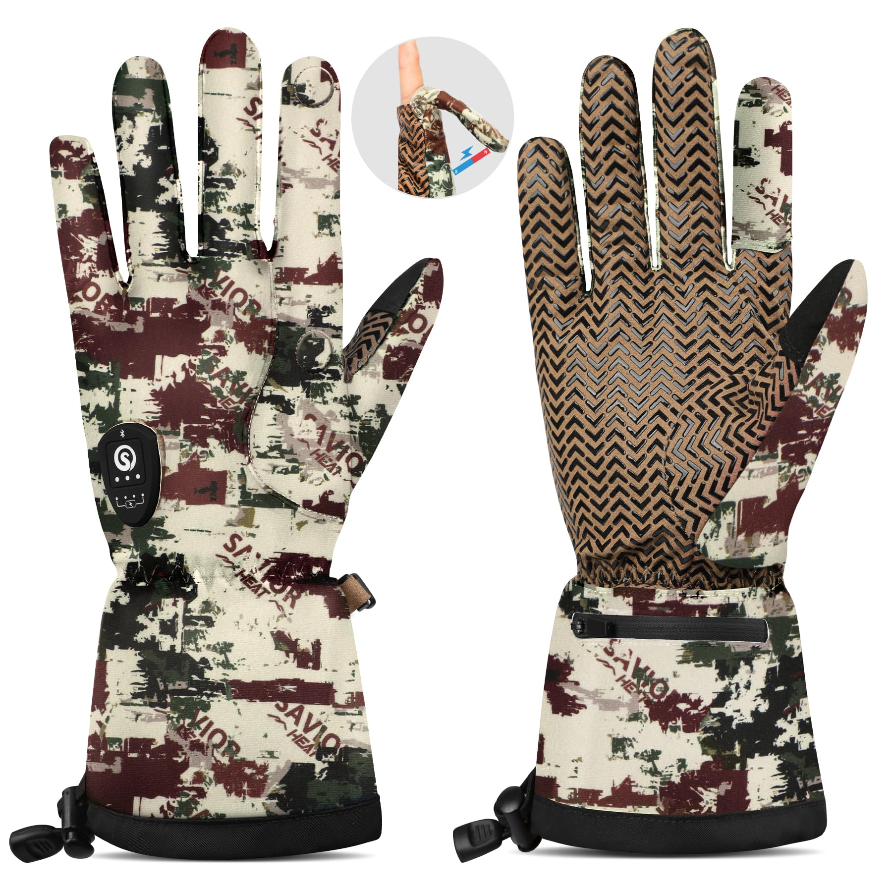 Beheizbare Jagdhandschuhe Herren mit Automatik-Abschalt-Stillschalter 10 Stunden Heizdauer Dünne Warme Rutschfeste Winterhandschuhe mit Aufklappbarer Zeigefingerkuppe Geeignet für Jagd Fotografie