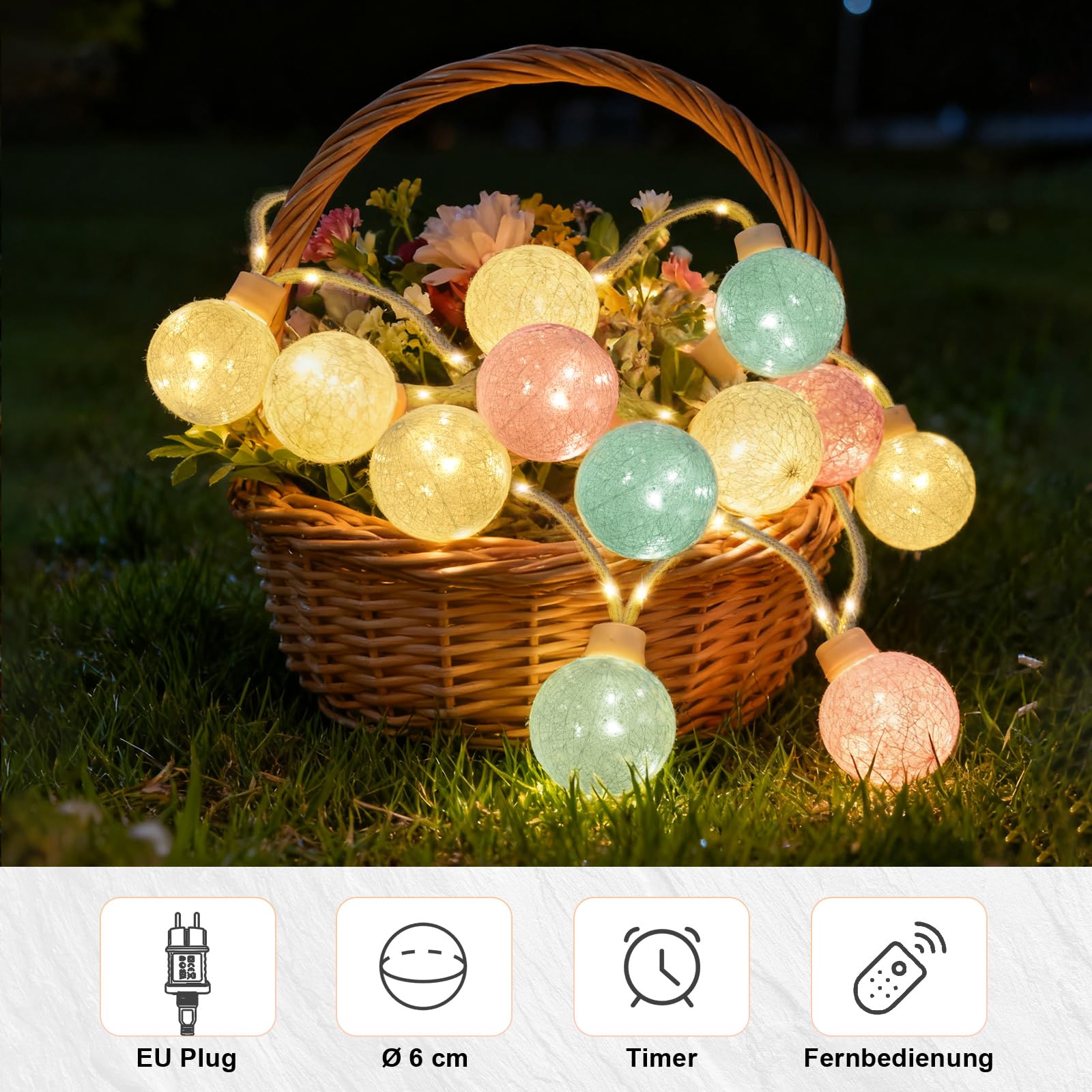 Ciskotu 8 m 16 catene luminose in cotone (Macaron)