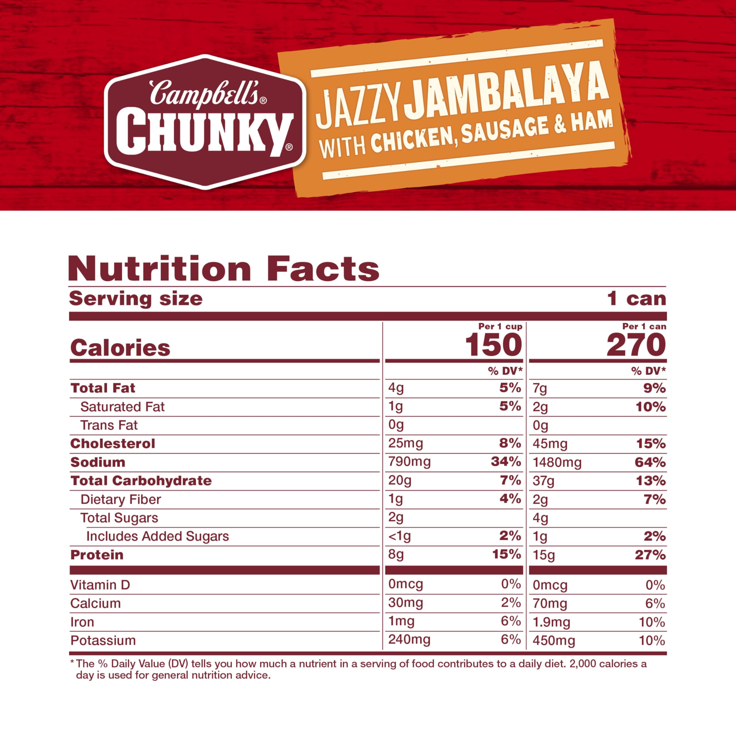 Campbell’s Chunky Soup, Jazzy Jambalaya with Chicken, Sausage and Ham Soup, 16.1 oz Can (Pack of 8)