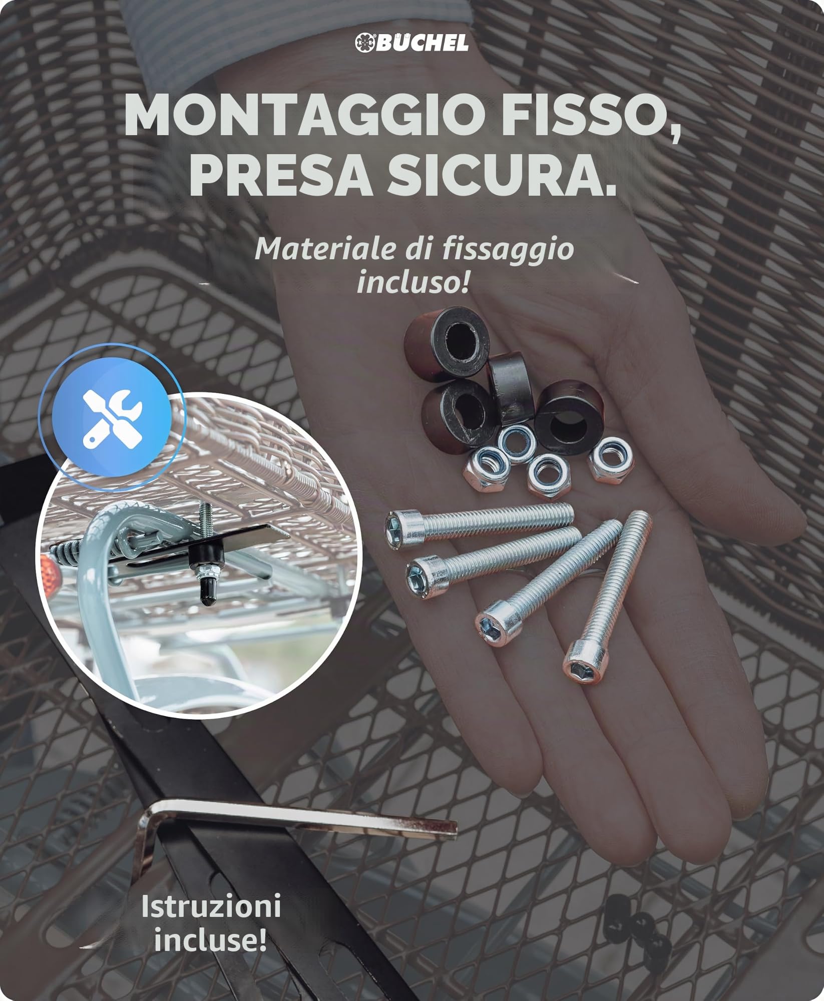 Büchel Cestino posteriore per bicicletta in polyrattan di alta qualità, cestino posteriore per bicicletta con materiale di fissaggio, cestino posteriore grande per bicicletta per bambini posteriore