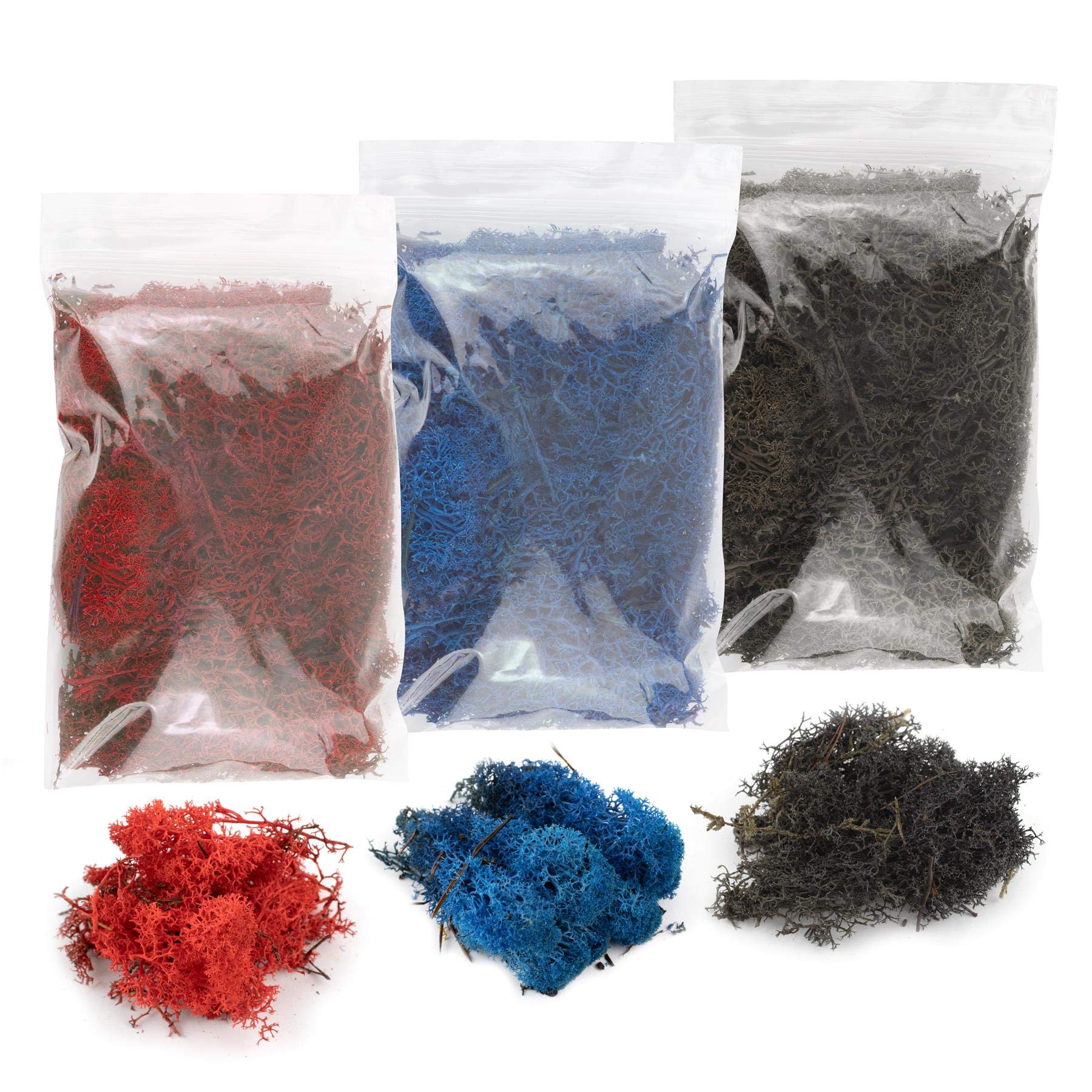 WWS War World Scenics WWScenics Lichen Moss Model Foliage Multi-Pack 3 x 60g (Black, Blue, Red) –Railway Modelling Wargame Basing Scenery Landscape Trees Bushes Hedges Diorama