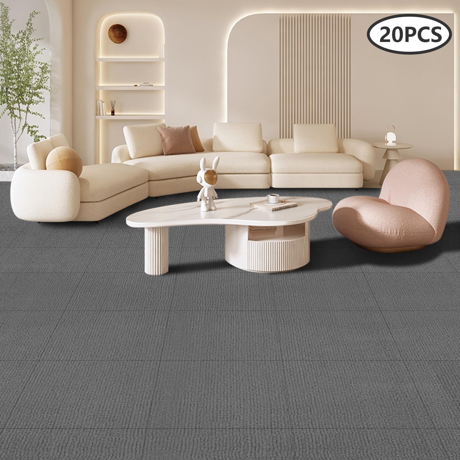 20 baldosas autoadhesivas para alfombras, 50 x 50 cm, para el hogar, la oficina (gris claro)