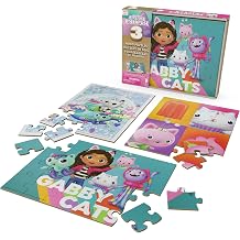 Gabbys Dollhouse Wooden Puzzle Collection 3 Meow Tastic Puzzle Motifs with Sturdy Wooden Box for Storage Each Motif Consists of 24 Pieces Puzzle Fun for All Gabby Fans from 3 Years