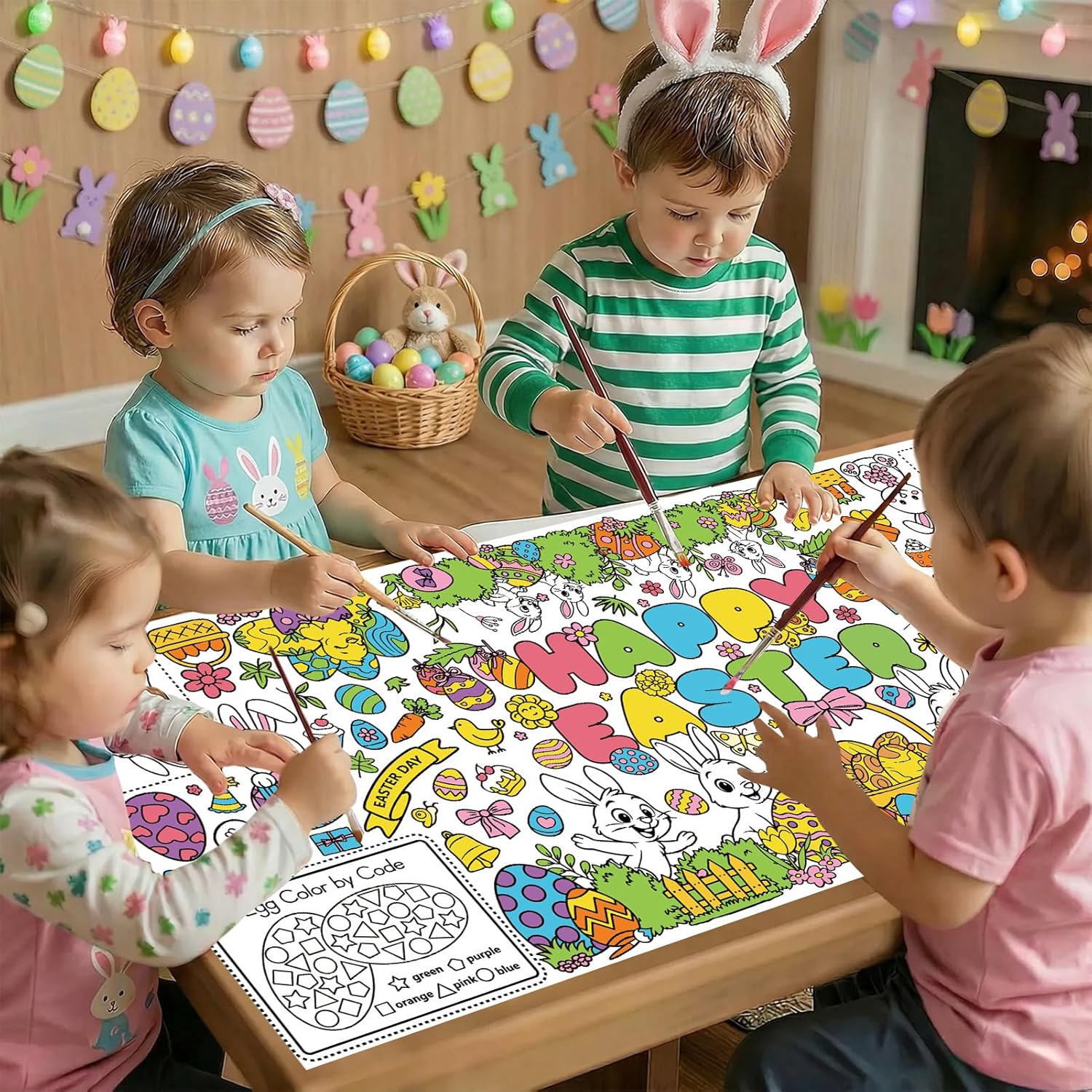 Large Happy Easter Coloring Table Cloth - Giant Spring Rabbits Flower Coloring Poster, Jumbo Funny Paper Tablecloth Cover Banner for Easter Decorations Party Supplies Gifts Favors Crafts, 30 x 72 Inch - Image 6