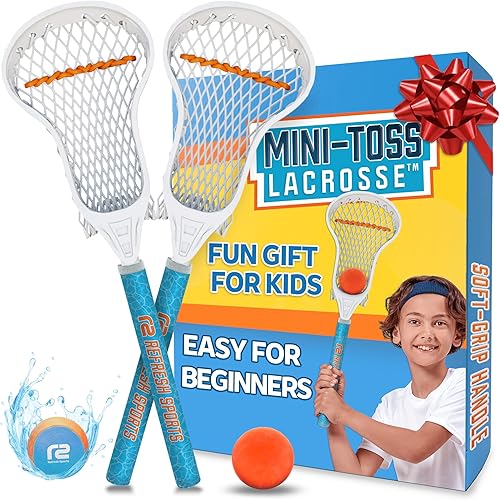 Mini Toss Lacrosse Set  The Ultimate Game for Boys & Girls - Best Gift for Kids, Teens or Adults - Comes with Lacrosse Ball & Water Skip Ball - Full